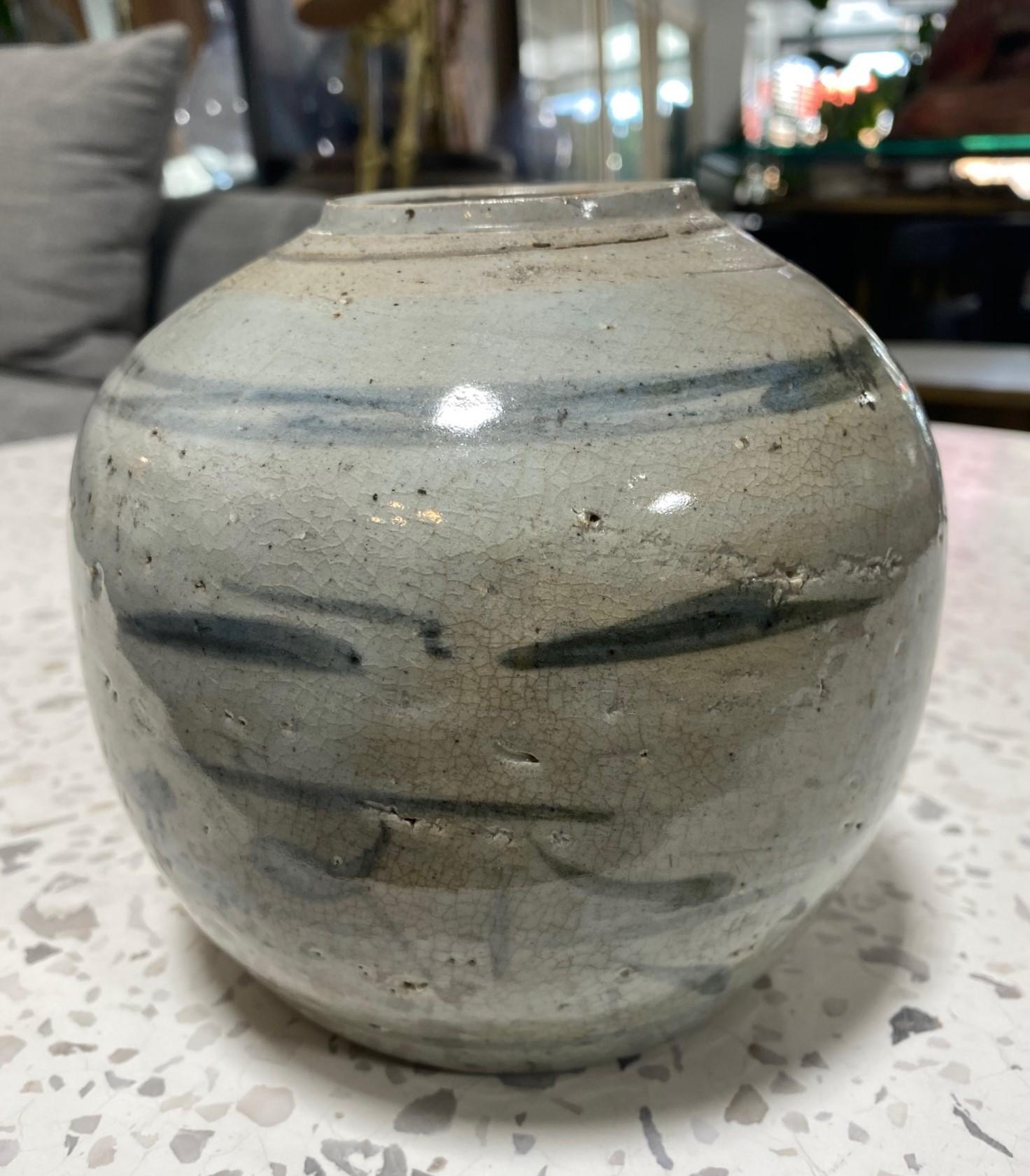 Koreanische Buncheong Joseon Dynasty Antike glasierte Keramik Keramik Wabi-Sabi Vase (Porzellan) im Angebot