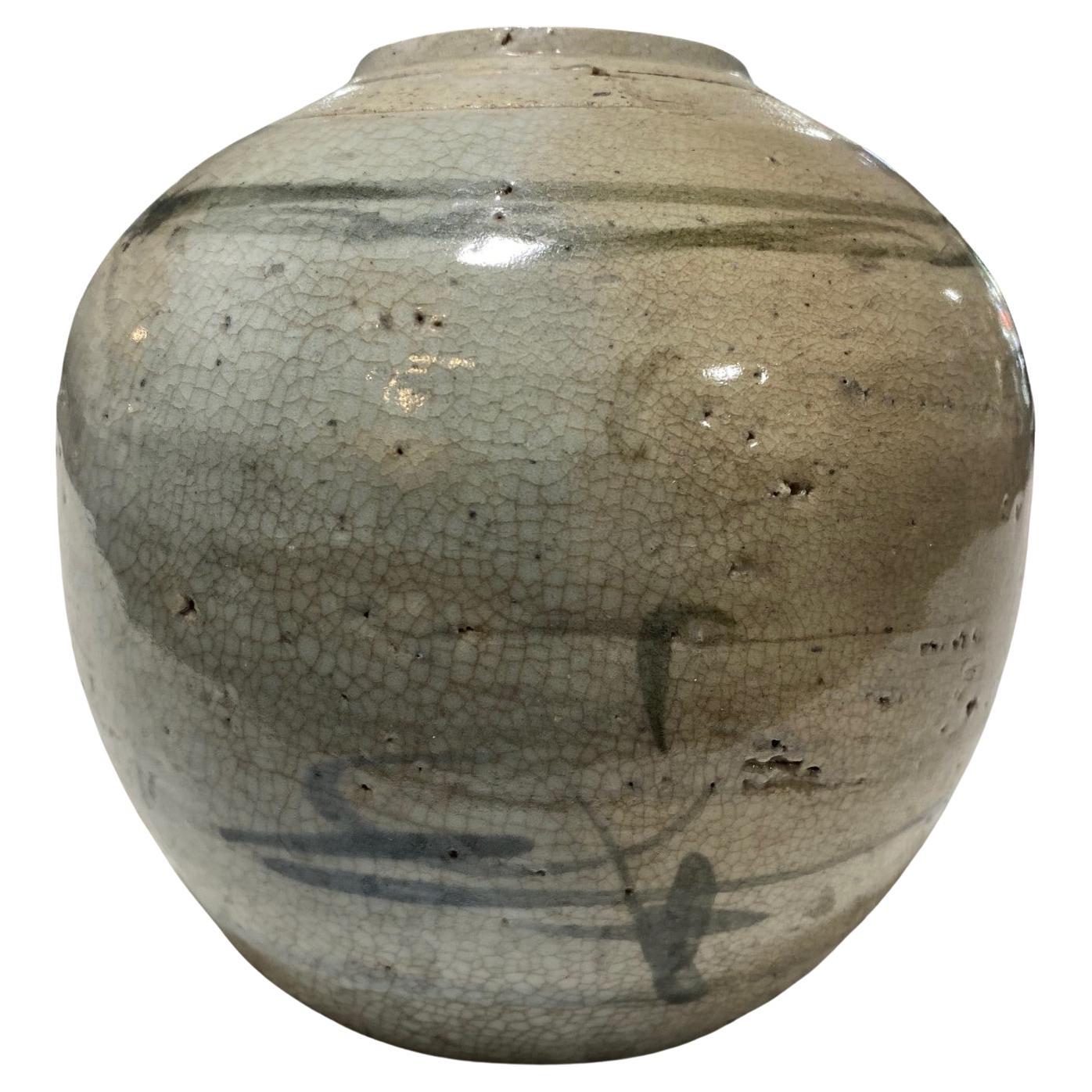 Korean Buncheong Joseon Dynasty Antique Glazed Pottery Ceramic Wabi-Sabi Vase For Sale