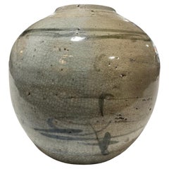 Korean Buncheong Joseon Dynasty Antique Glazed Pottery Ceramic Wabi-Sabi Vase