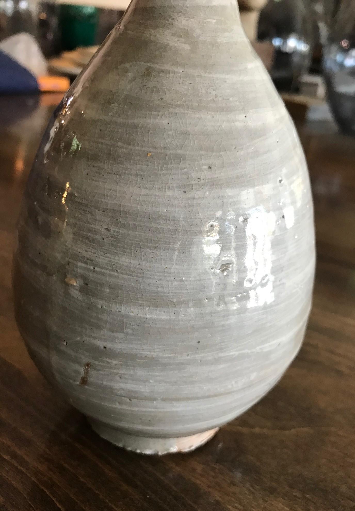 19th Century Korean Buncheong Joseon Dynasty Glazed Pottery Ceramic Calligraphy Vase For Sale