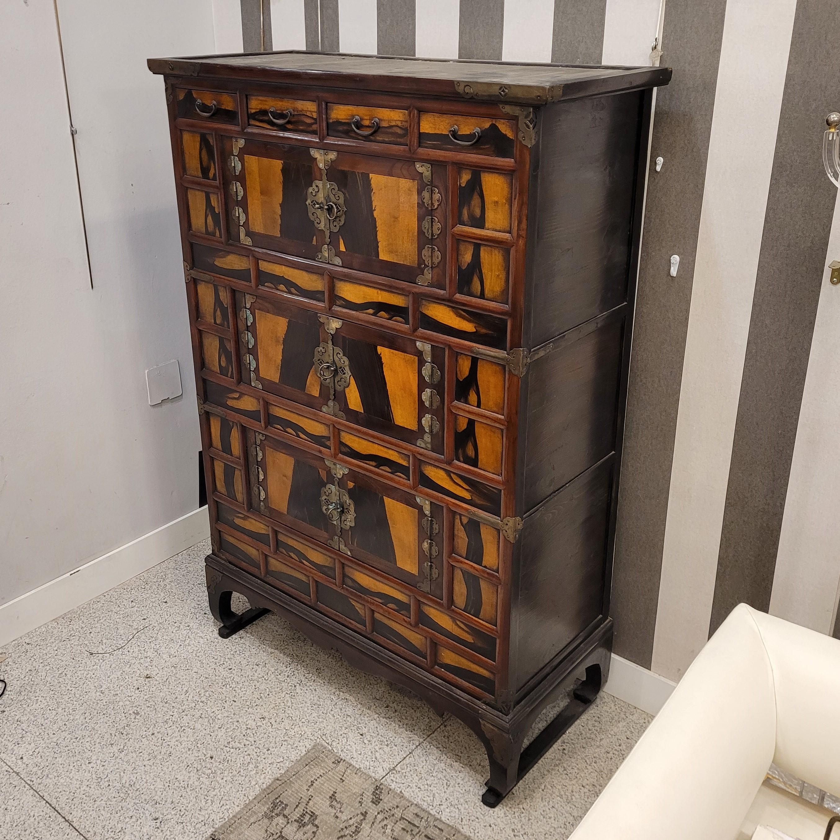 Japonisme Korean Cabinet furniture “Samcheungjang”, fruit wood and bronze fittings