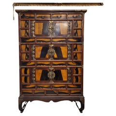Used Korean Cabinet furniture “Samcheungjang”, fruit wood and bronze fittings
