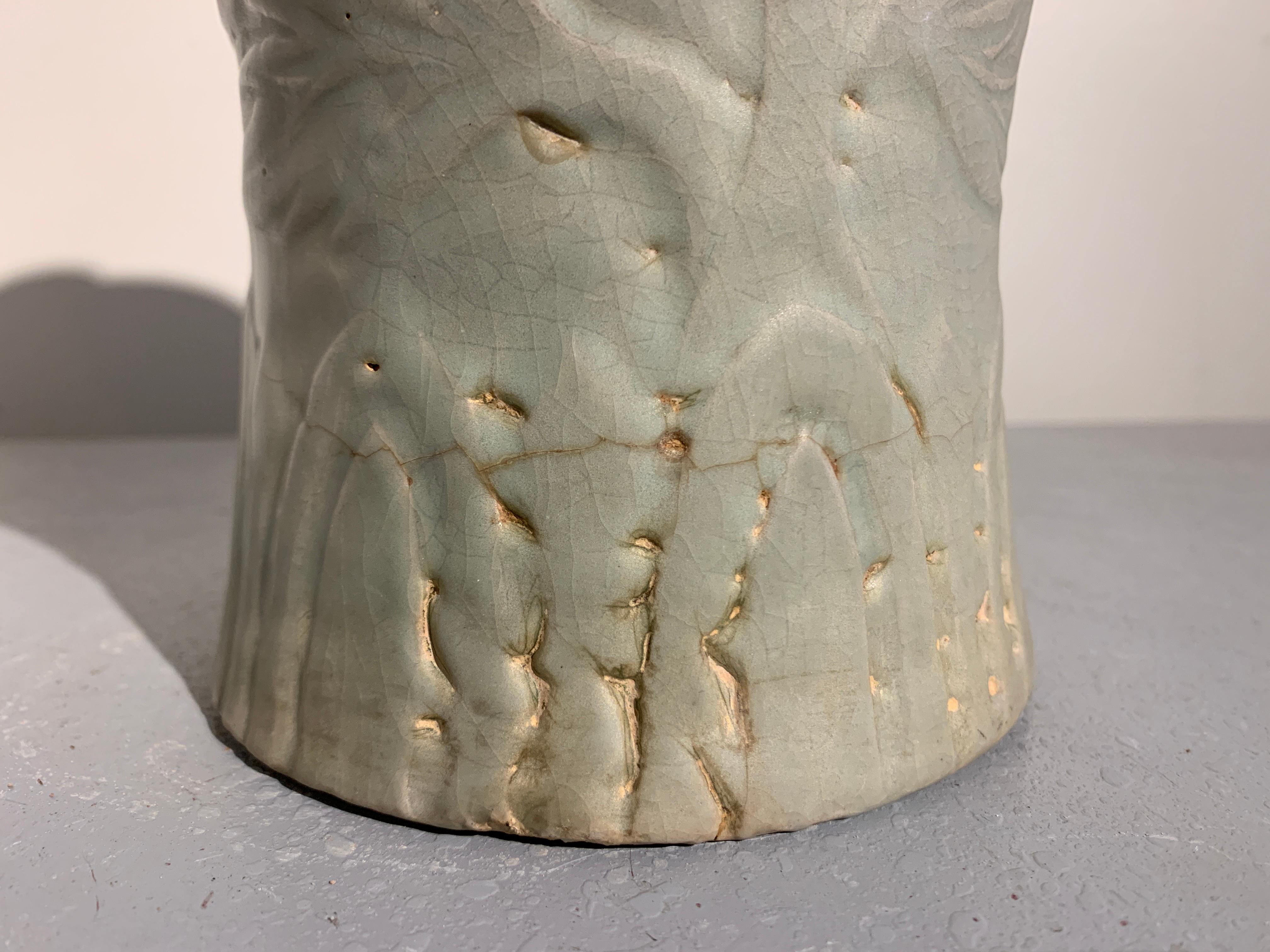 Korean Carved Celadon Vase, Maebyeong, Goryeo Style, Early 20th Century For Sale 2