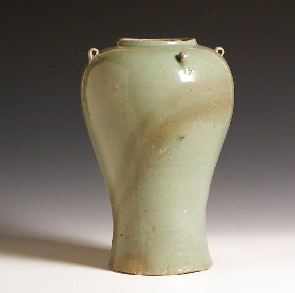 Glazed Korean Celadon Baluster Jar, Koryo Dynasty, 12th Century For Sale