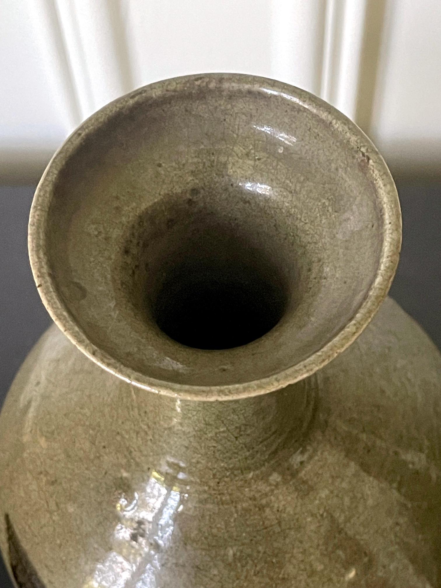 Korean Celadon Bottle Vase with Slip Decoration Goryeo Dynasty 6