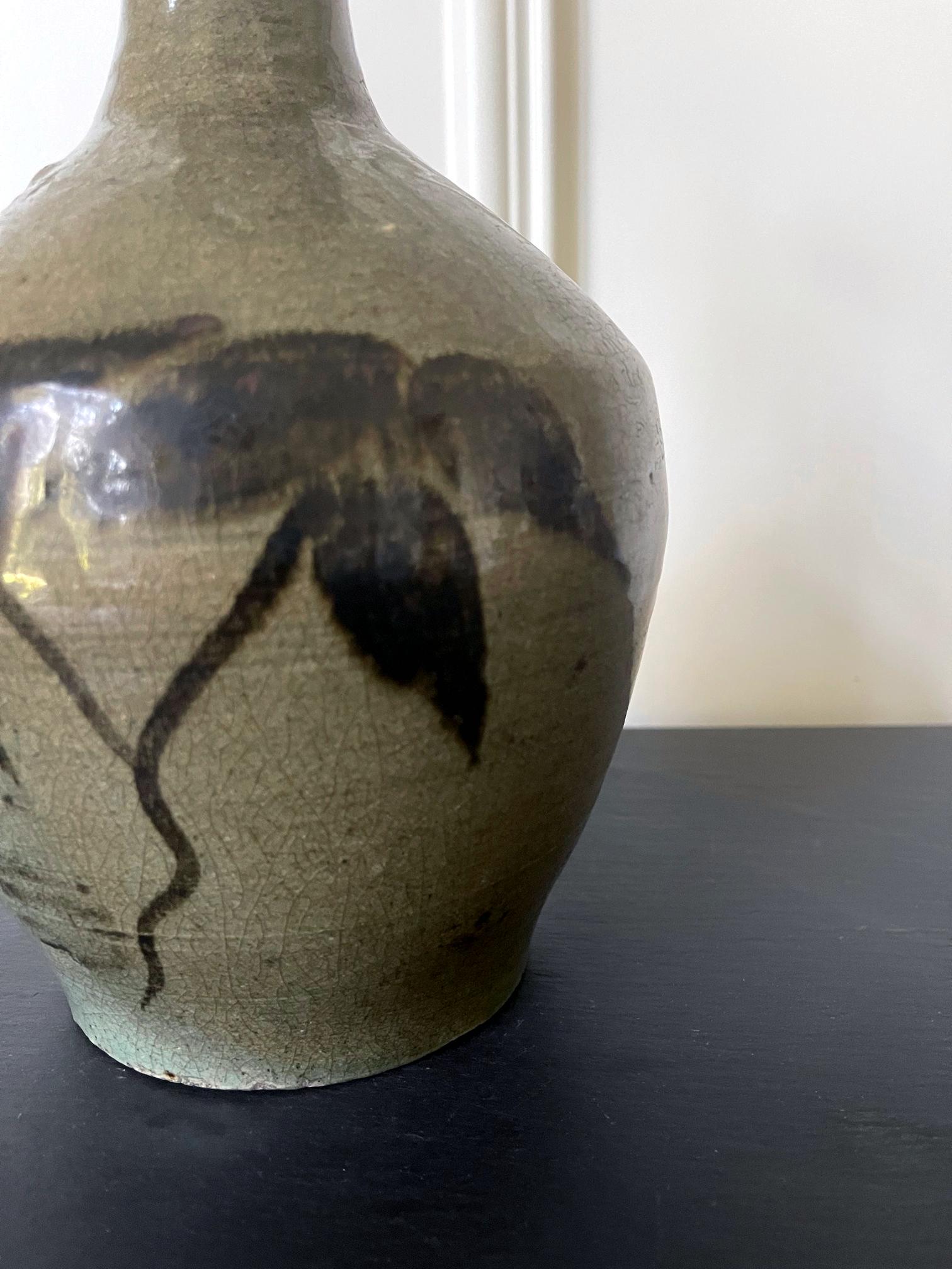 Korean Celadon Bottle Vase with Slip Decoration Goryeo Dynasty In Good Condition In Atlanta, GA