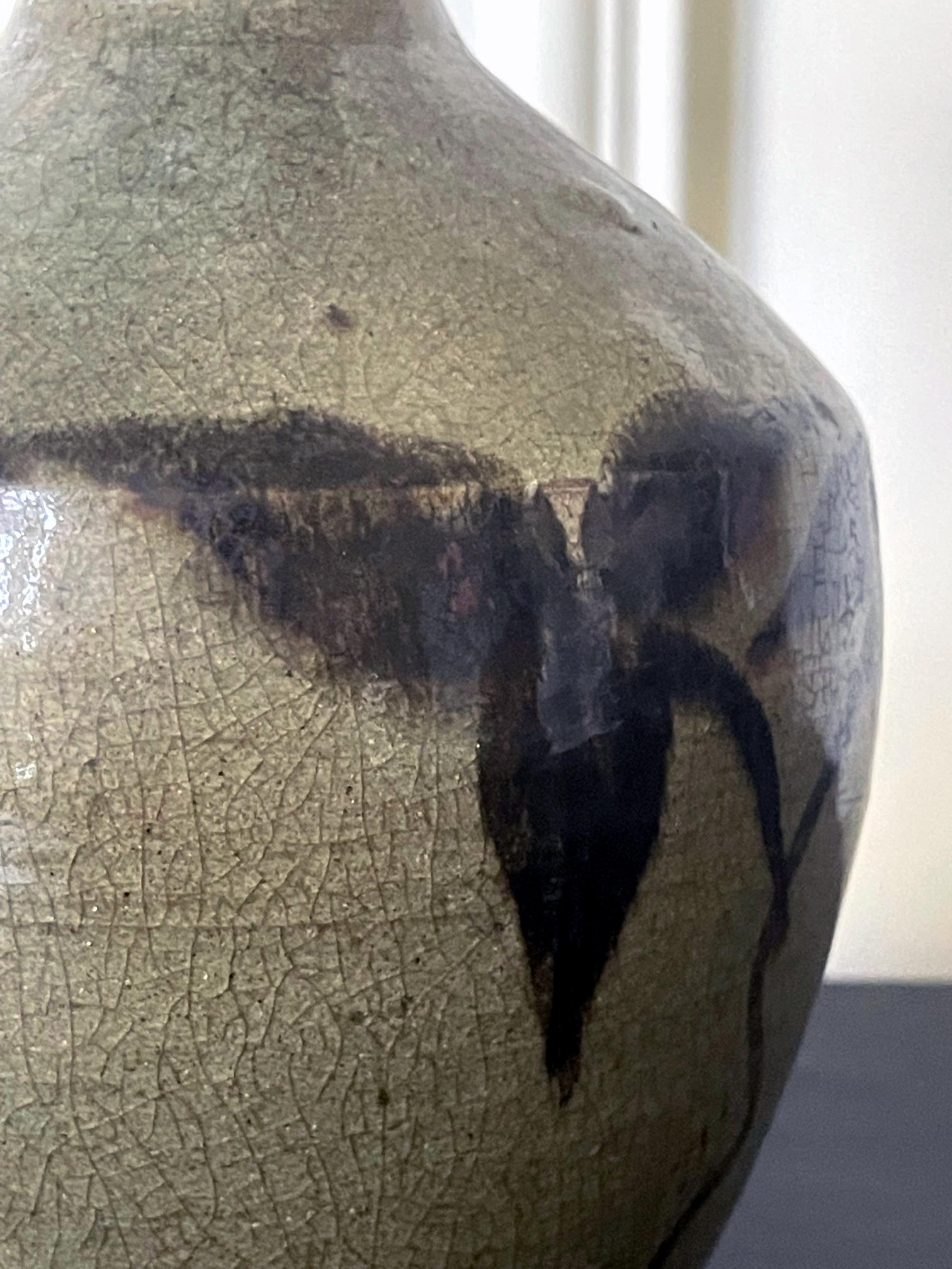 Ceramic Korean Celadon Bottle Vase with Slip Decoration Goryeo Dynasty