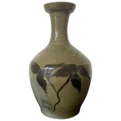 Korean Celadon Bottle Vase with Slip Decoration Goryeo Dynasty