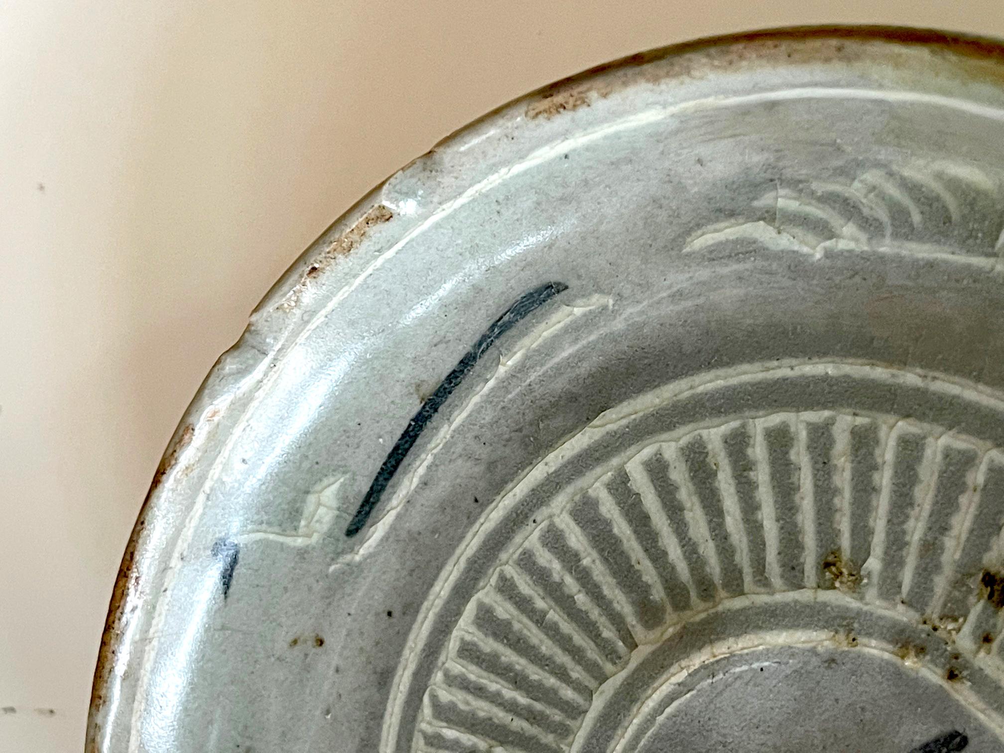 Ceramic Korean Celadon Inlay Plate Goryeo Period For Sale