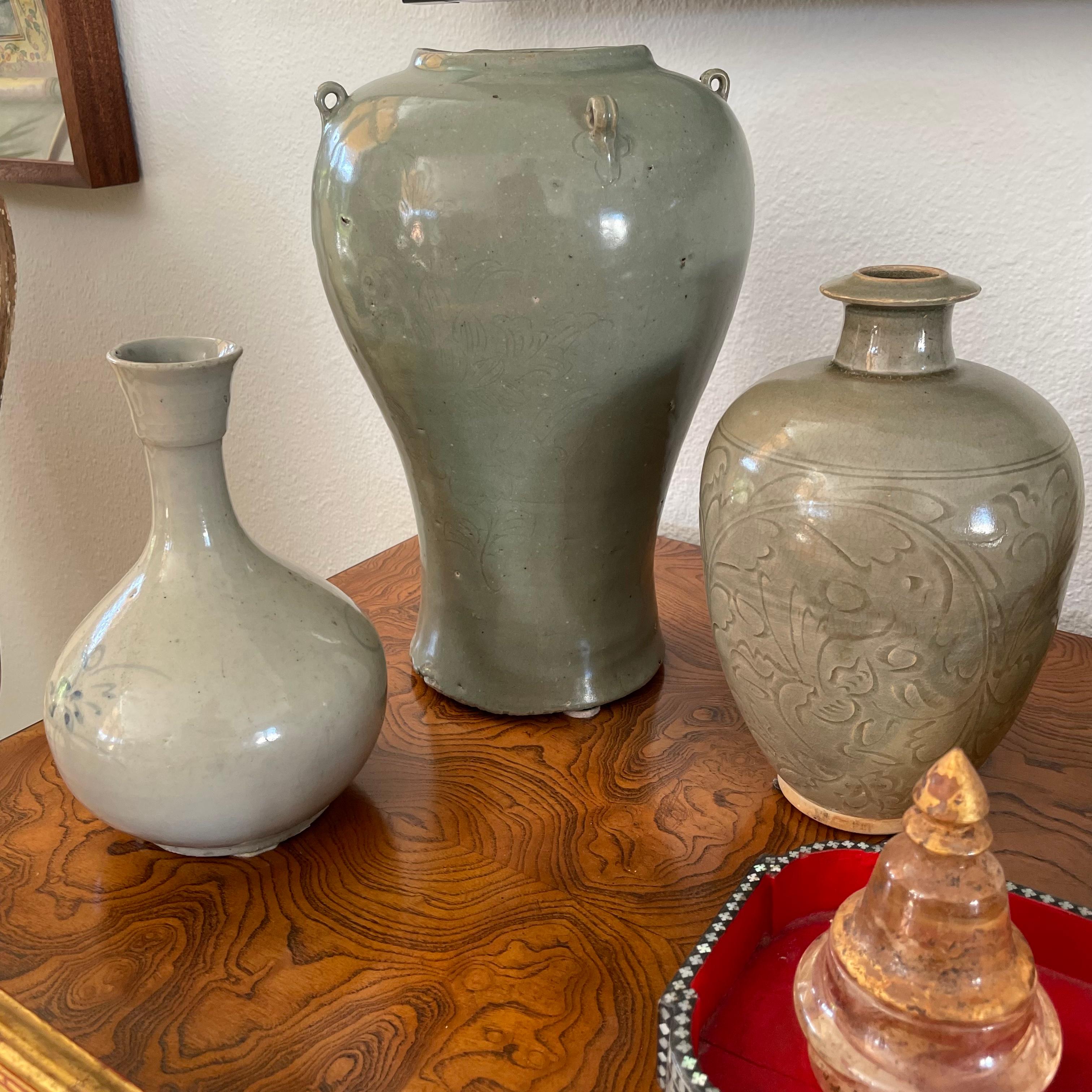 Ceramic Korean Celadon  Jar with Four Handles. Goryeo dynasty, 12th century. For Sale