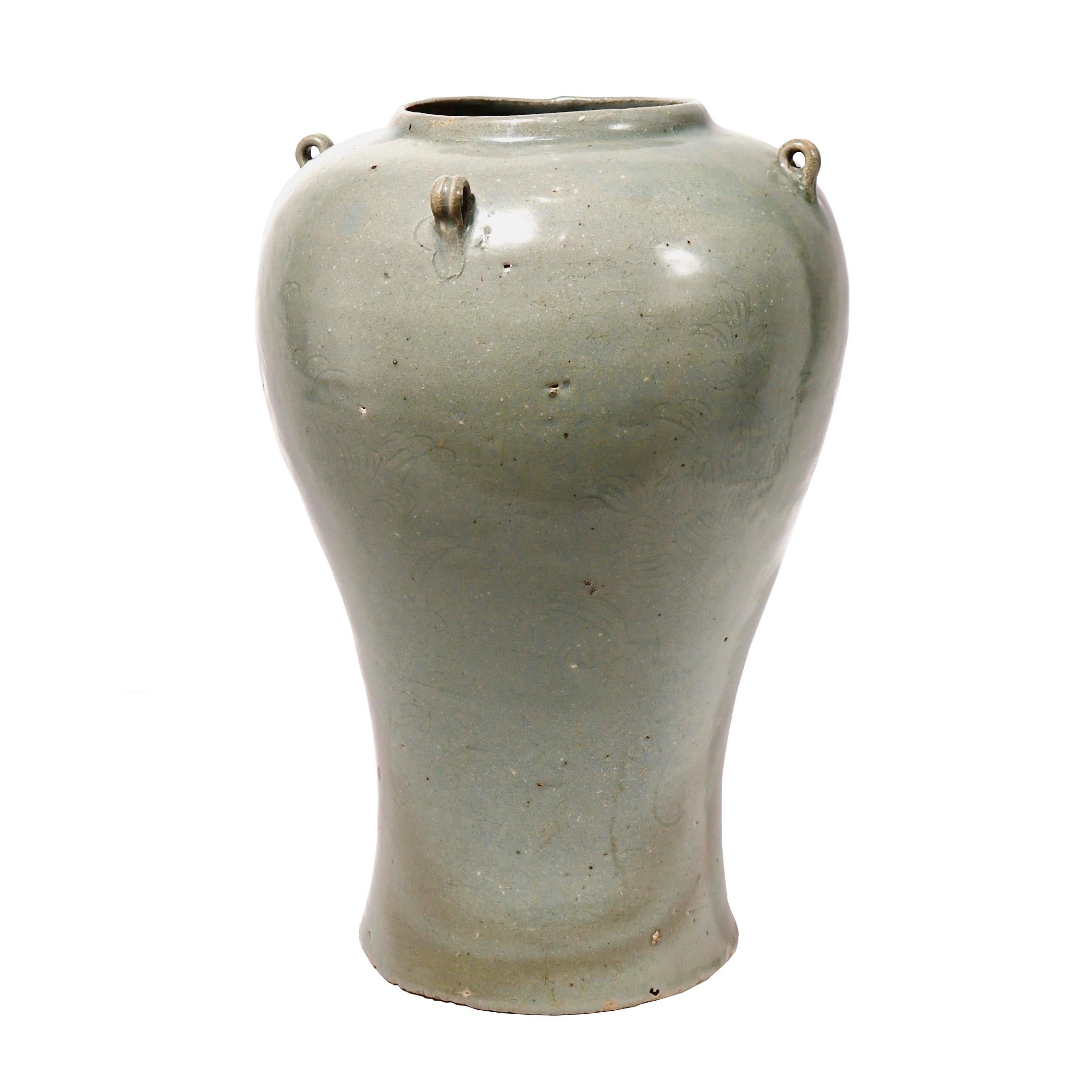 Korean Celadon  Jar with Four Handles. Goryeo dynasty, 12th century. For Sale