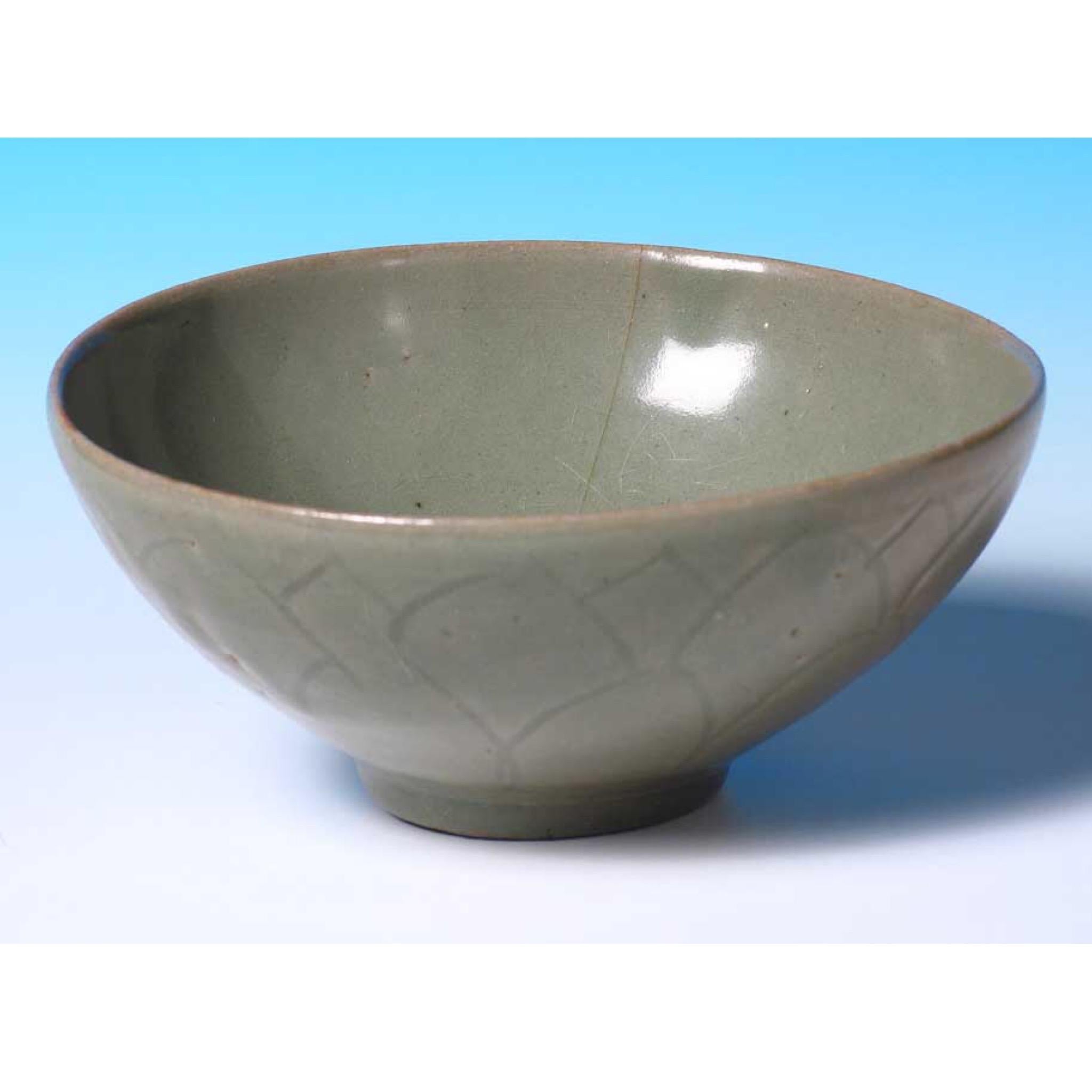 Fired Korean Celadon Lotus Bowl, Koryo Period For Sale