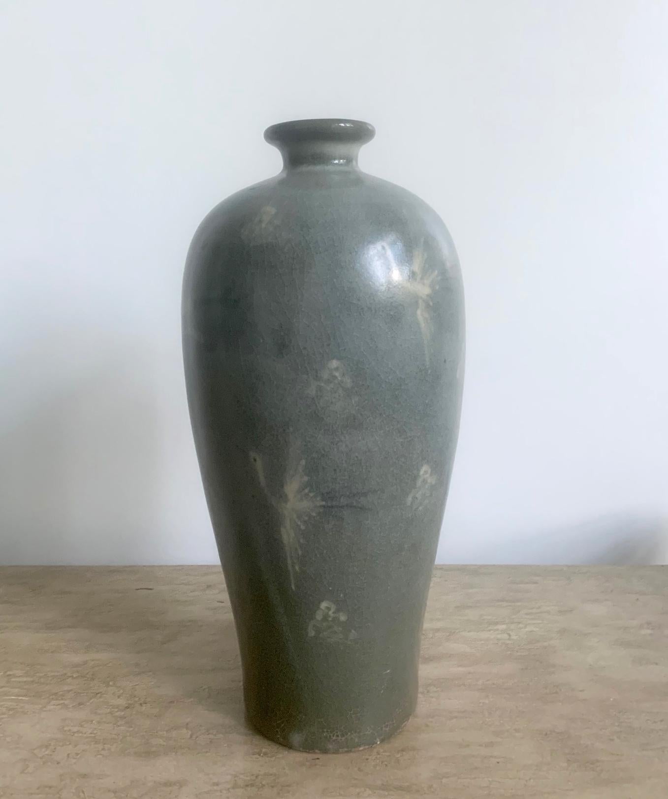 Archaistic Korean Celadon Vase with Slip Inlay Goryeo Style