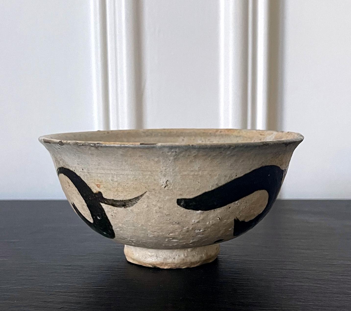 Archaistic Korean Ceramic Buncheong Ware Tea Bowl Early Joseon Dynasty For Sale