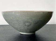 Korean Ceramic Celadon Bowl with Slip Inlay Goryeo Dynasty