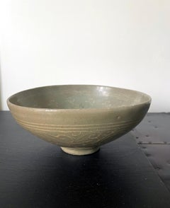 Korean Ceramic Celadon Bowl with Slip Inlay Goryeo Dynasty