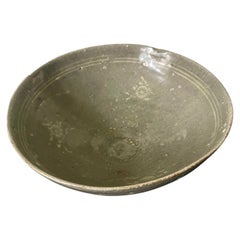 Antique Korean Ceramic Celadon Bowl with Slip Inlay Goryeo Dynasty