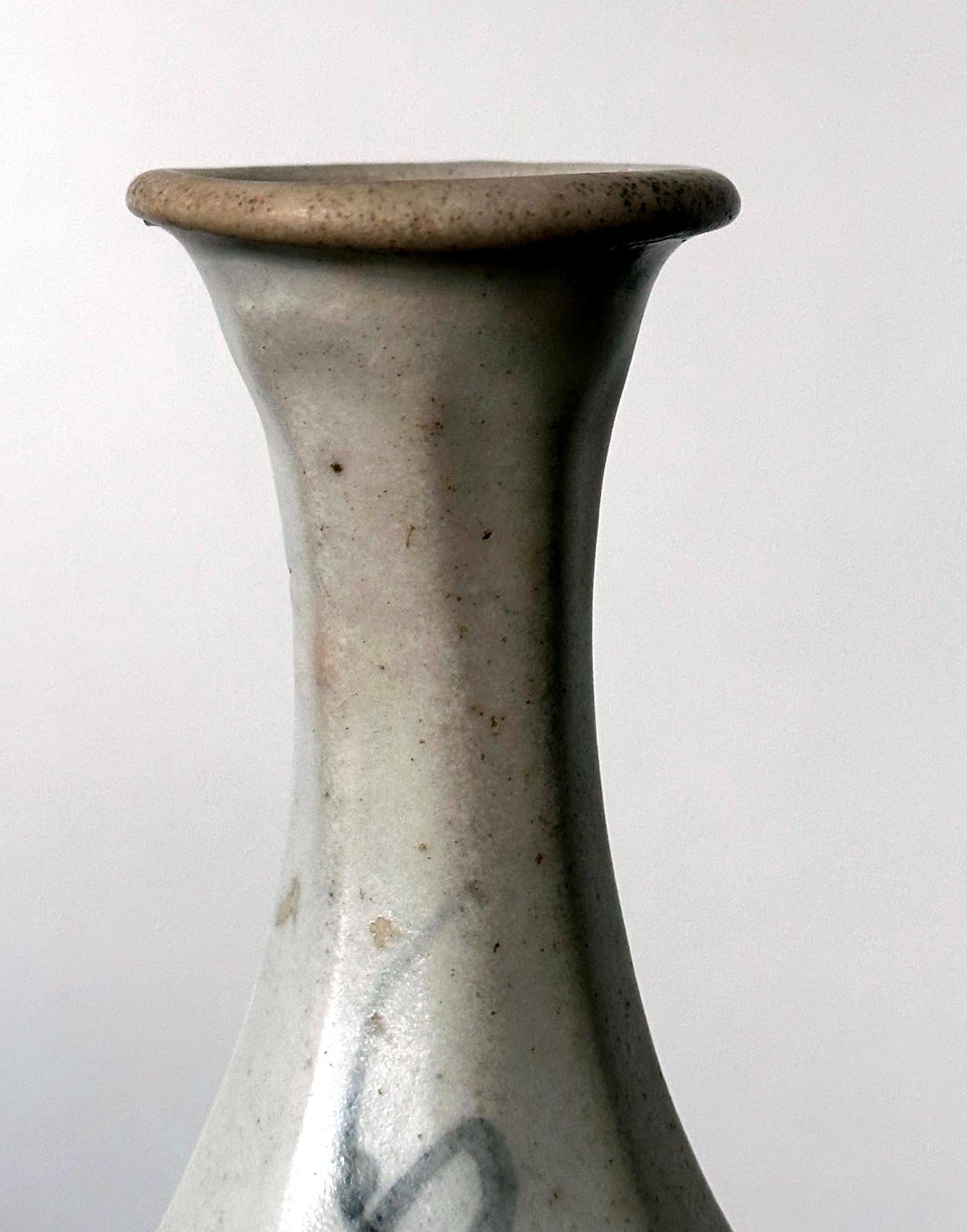 Korean Ceramic Faceted Blue and White Bottle Vase Joseon Dynasty 6