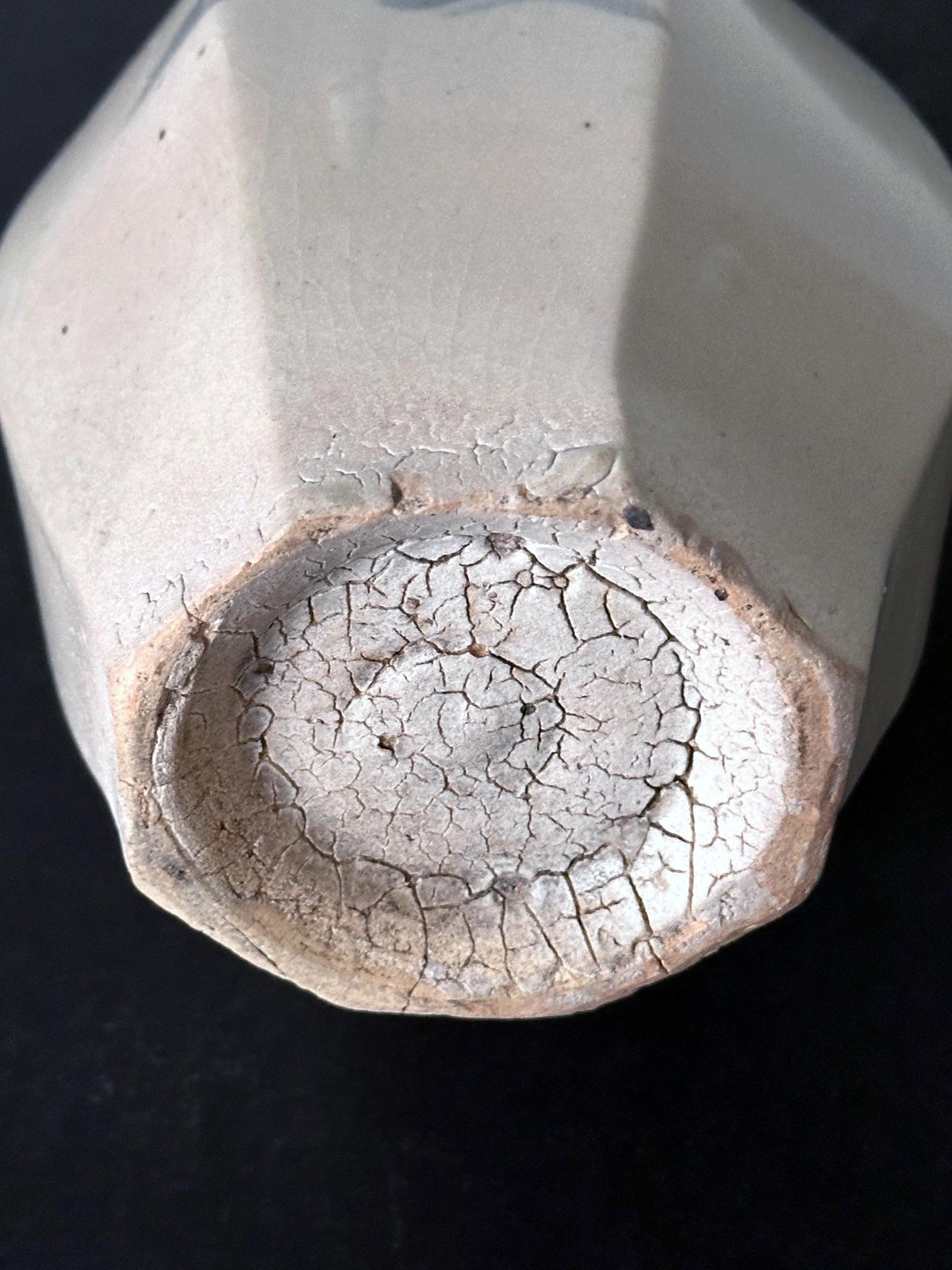 Korean Ceramic Faceted Blue and White Bottle Vase Joseon Dynasty 1