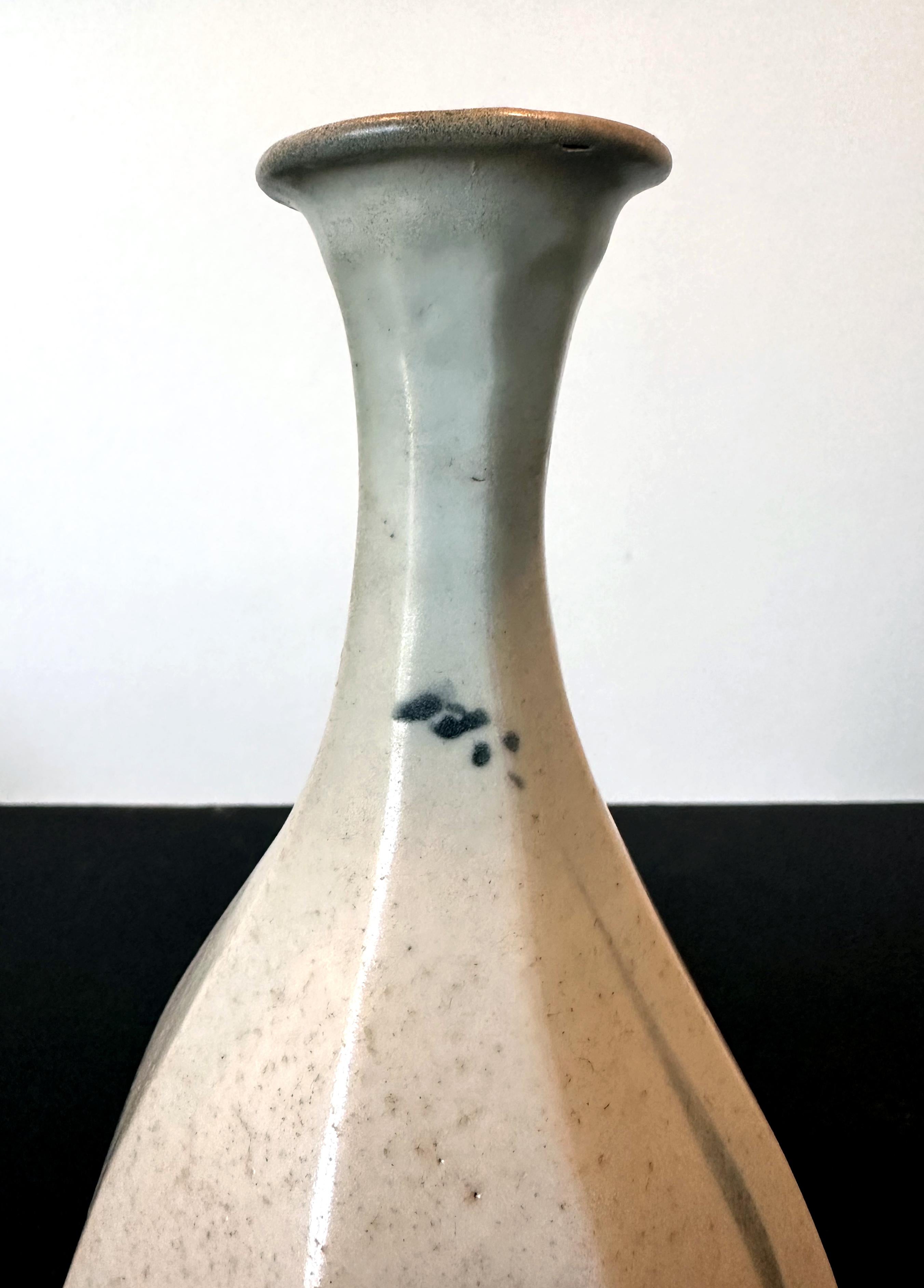 Korean Ceramic Faceted Blue and White Bottle Vase Joseon Dynasty 3