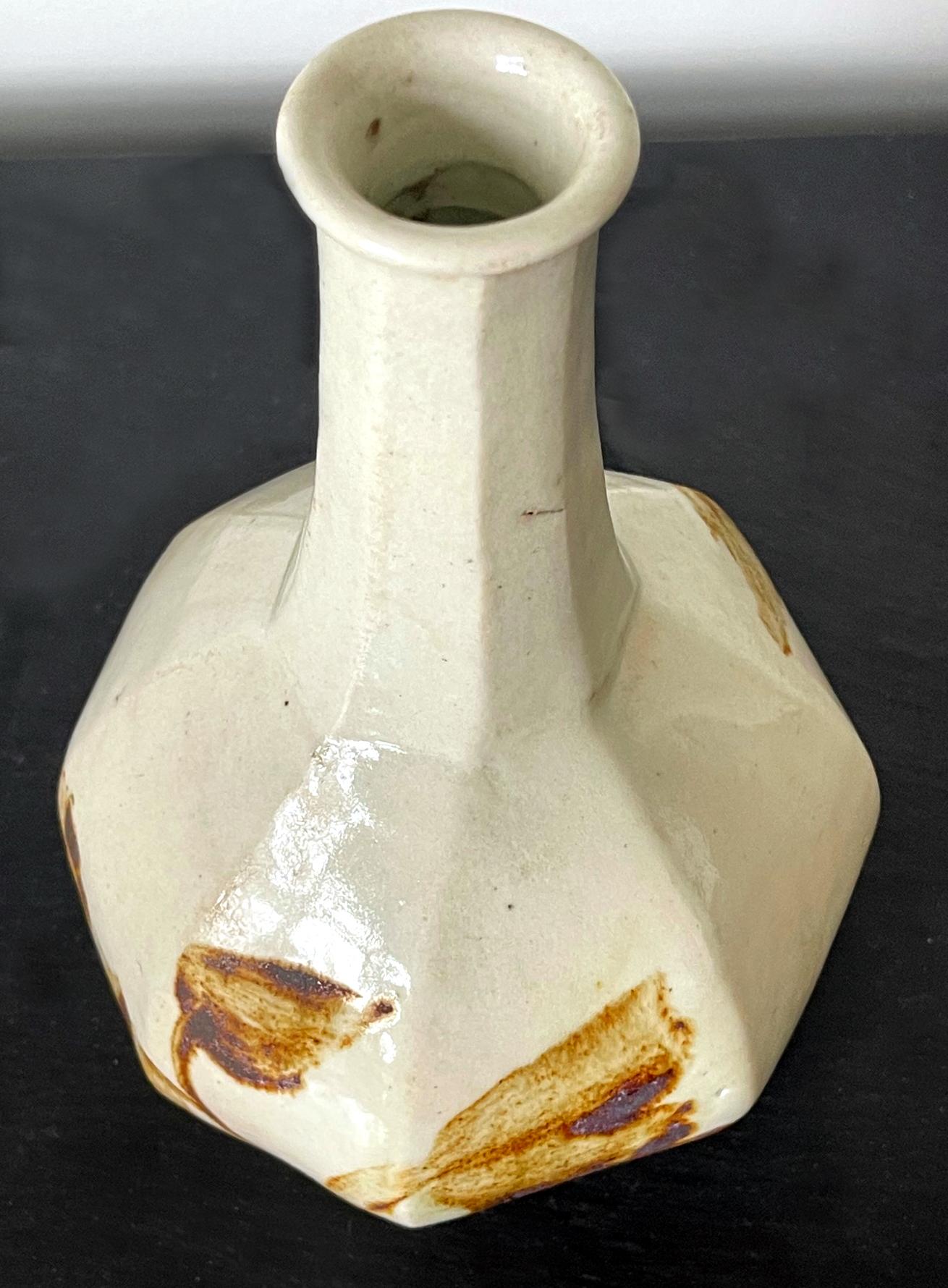 19th Century Korean Ceramic Faceted Wine Bottle Vase Joseon Dynasty For Sale