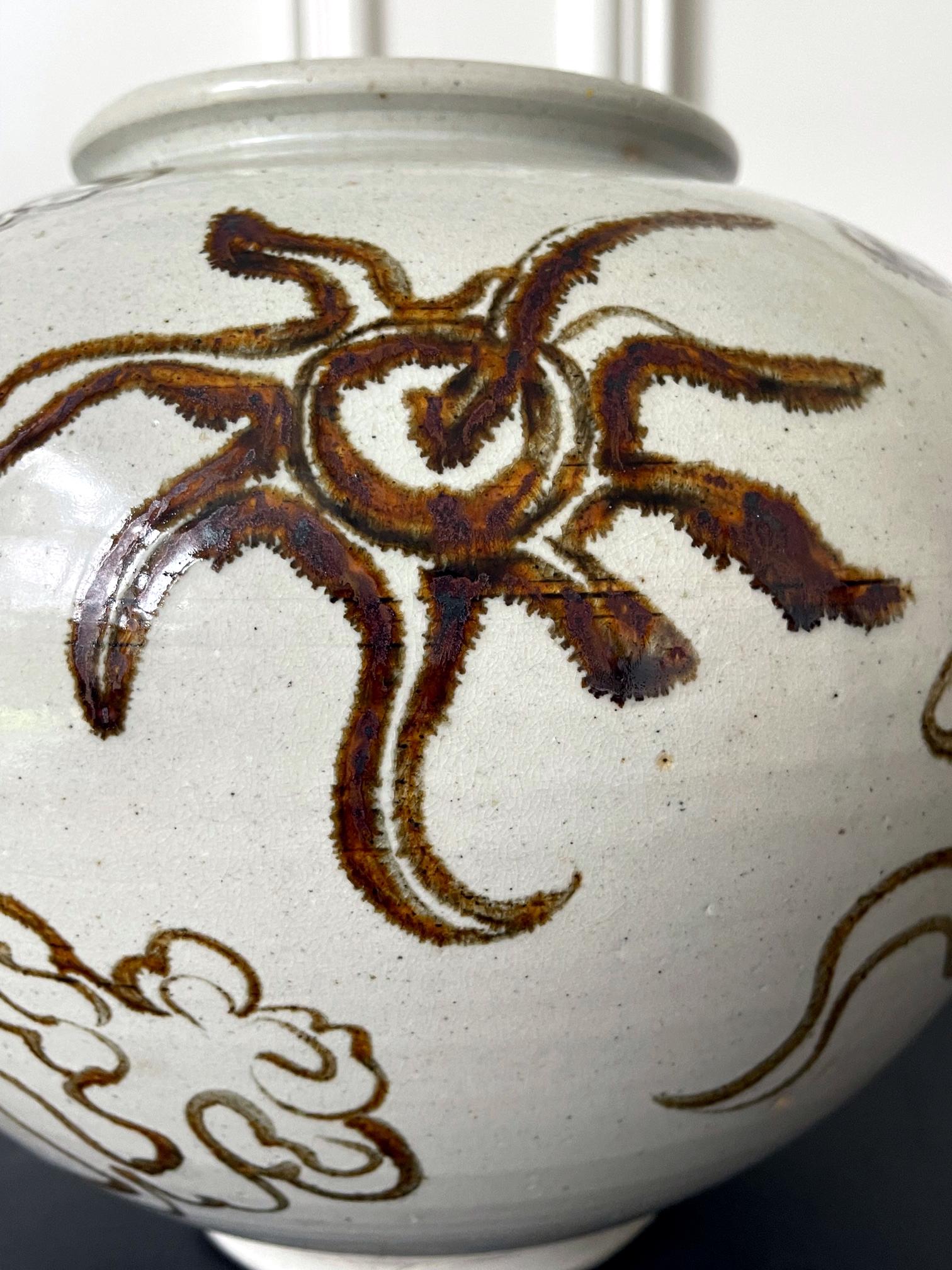 18th Century and Earlier Korean Ceramic Moon Jar with Dragon Joseon Dynasty For Sale