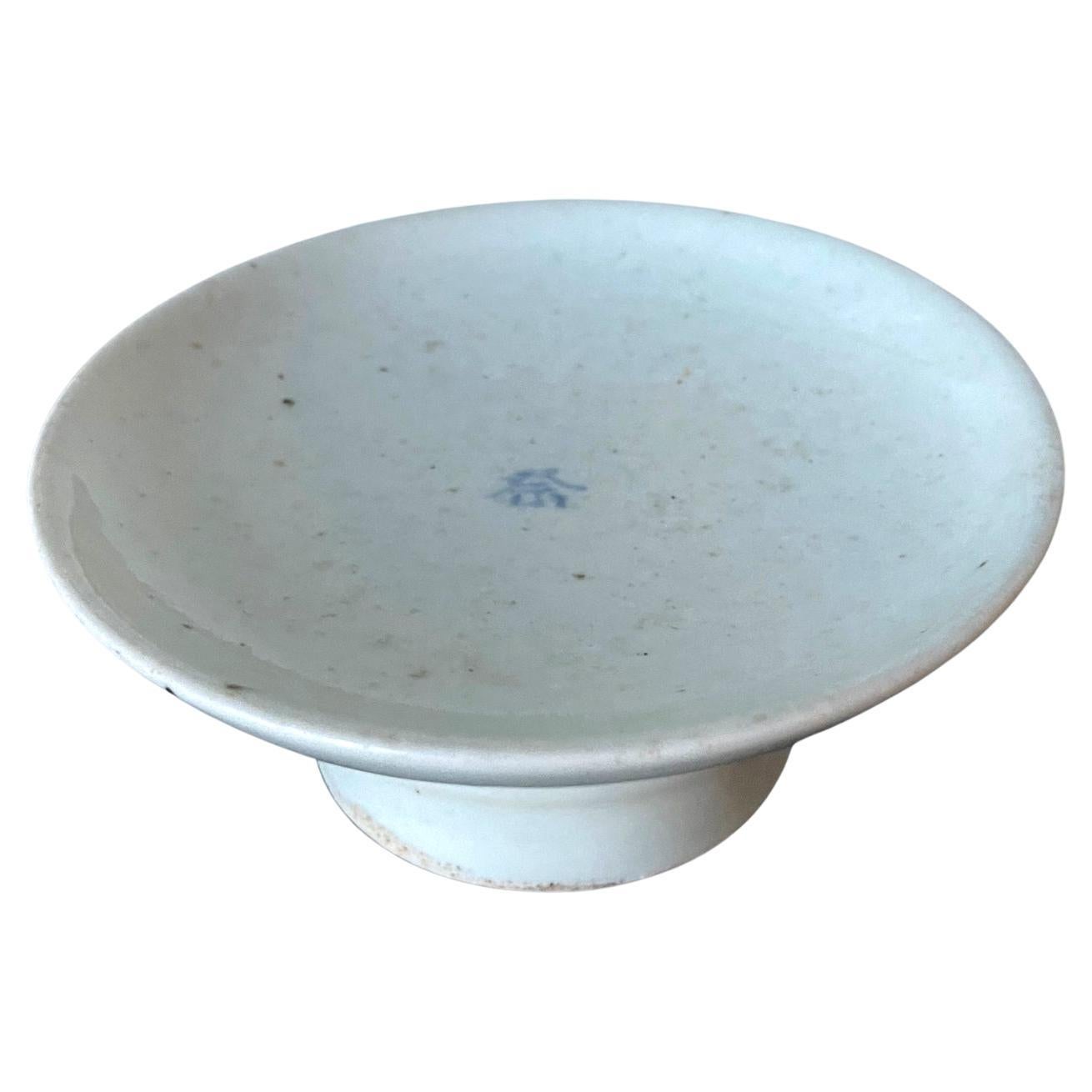 Korean Ceramic Ritual Offering Stemmed Dish with Inscription Joseon Dynasty For Sale