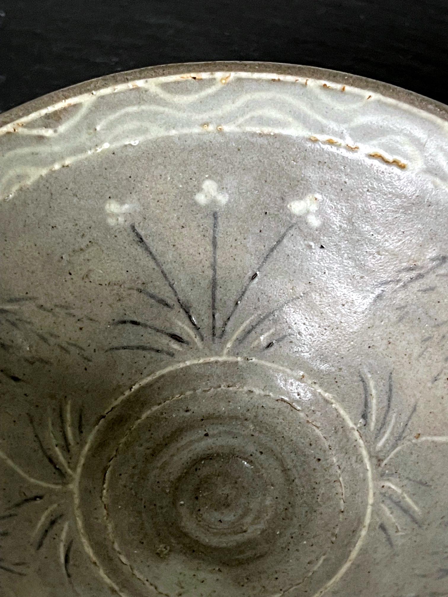 18th Century and Earlier Korean Ceramic Tea Bowl with Slip Inlays Goryeo Dynasty For Sale