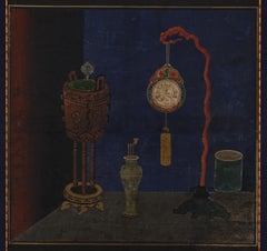 Peinture coréenne Chaekgeori. Joseon du 19ème siècle. Livres et accessoires d'érudits