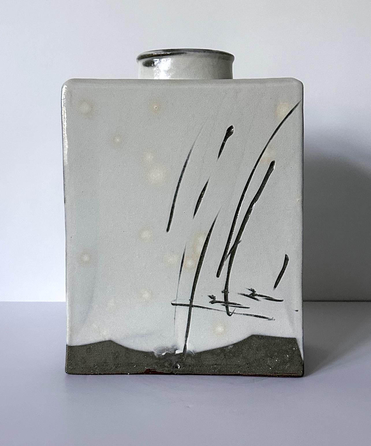 Glazed Korean Contemporary Buncheong Square Form Vase by Sung Jae Choi For Sale