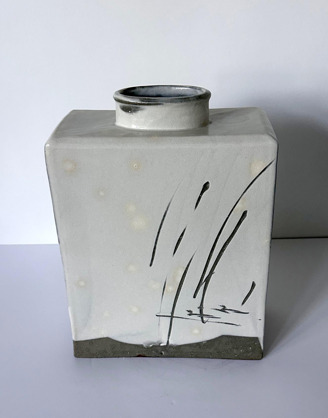 Ceramic Korean Contemporary Buncheong Square Form Vase by Sung Jae Choi For Sale