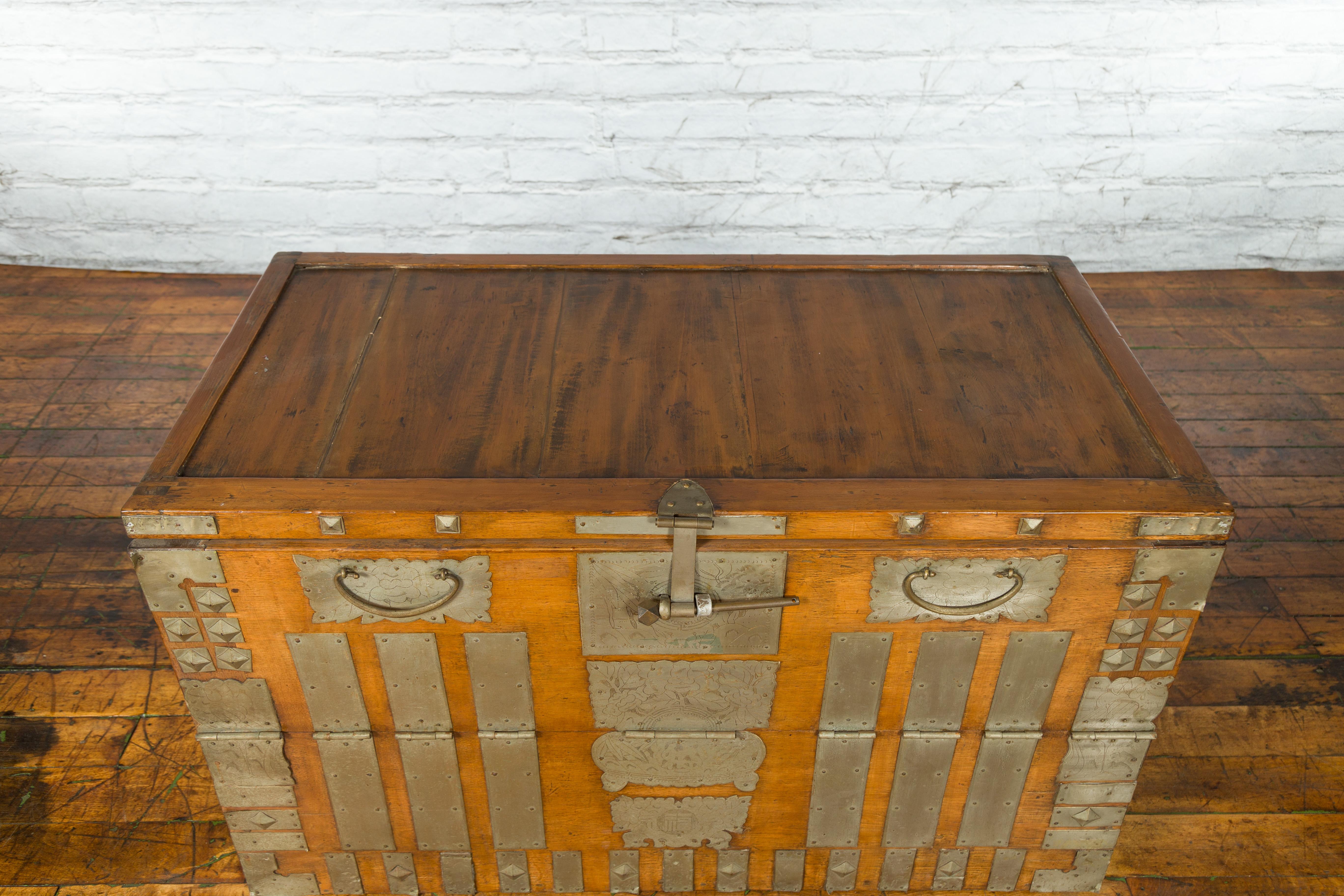 Korean Early 20th Century Storage Chest with Silver Plated Brass Hardware For Sale 10