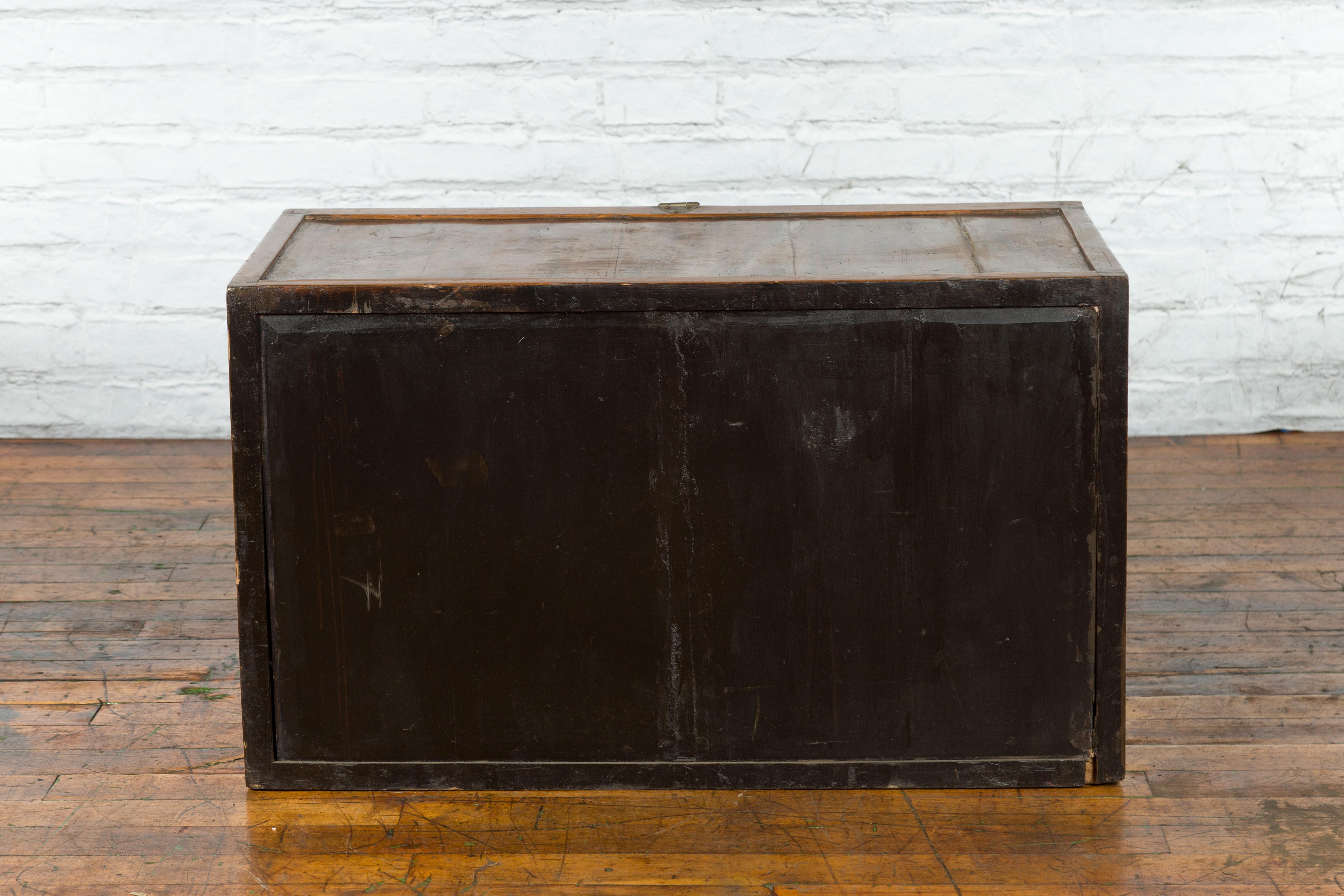 Korean Early 20th Century Storage Chest with Silver Plated Brass Hardware For Sale 13