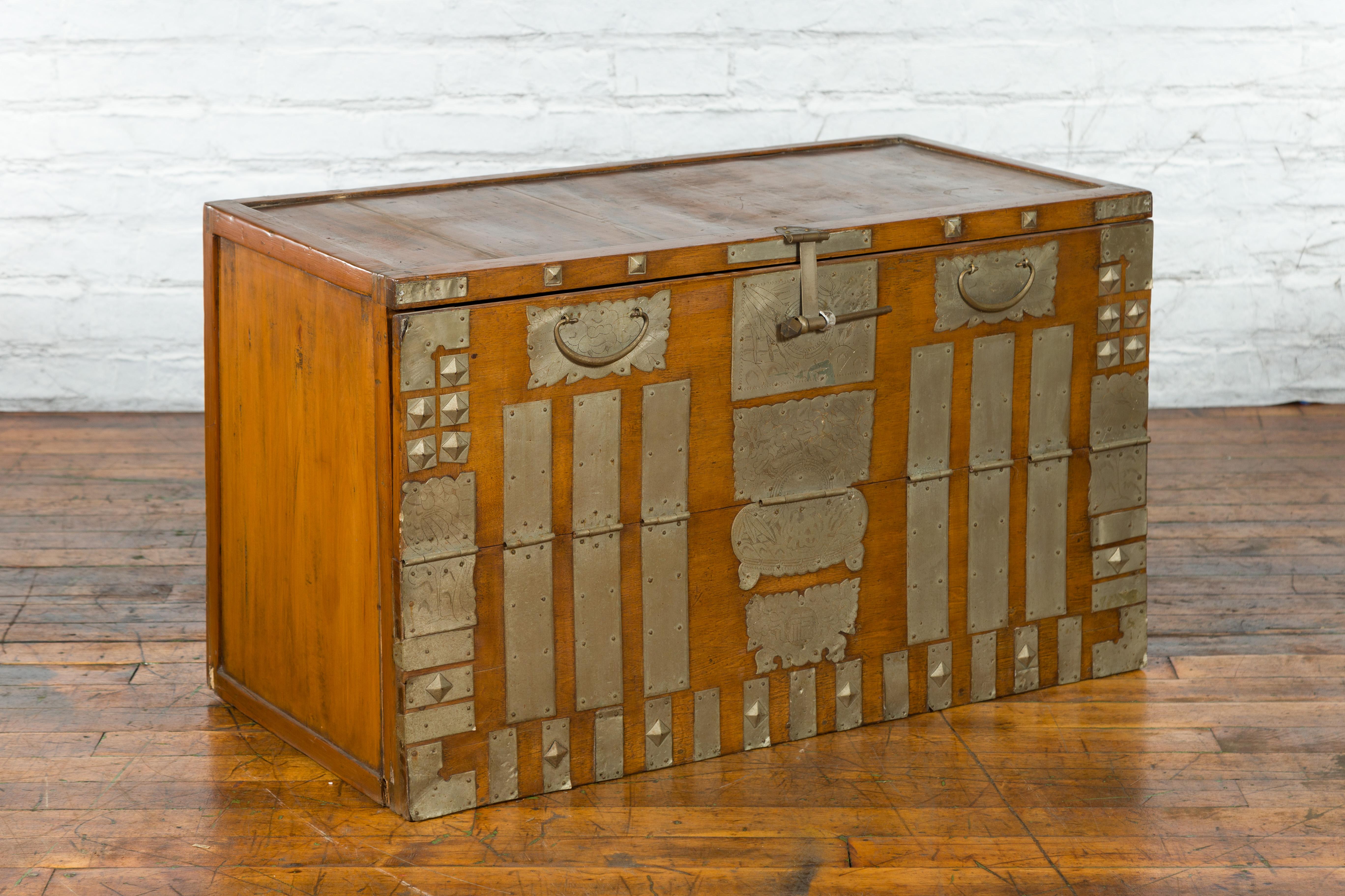 Korean Early 20th Century Storage Chest with Silver Plated Brass Hardware In Good Condition For Sale In Yonkers, NY