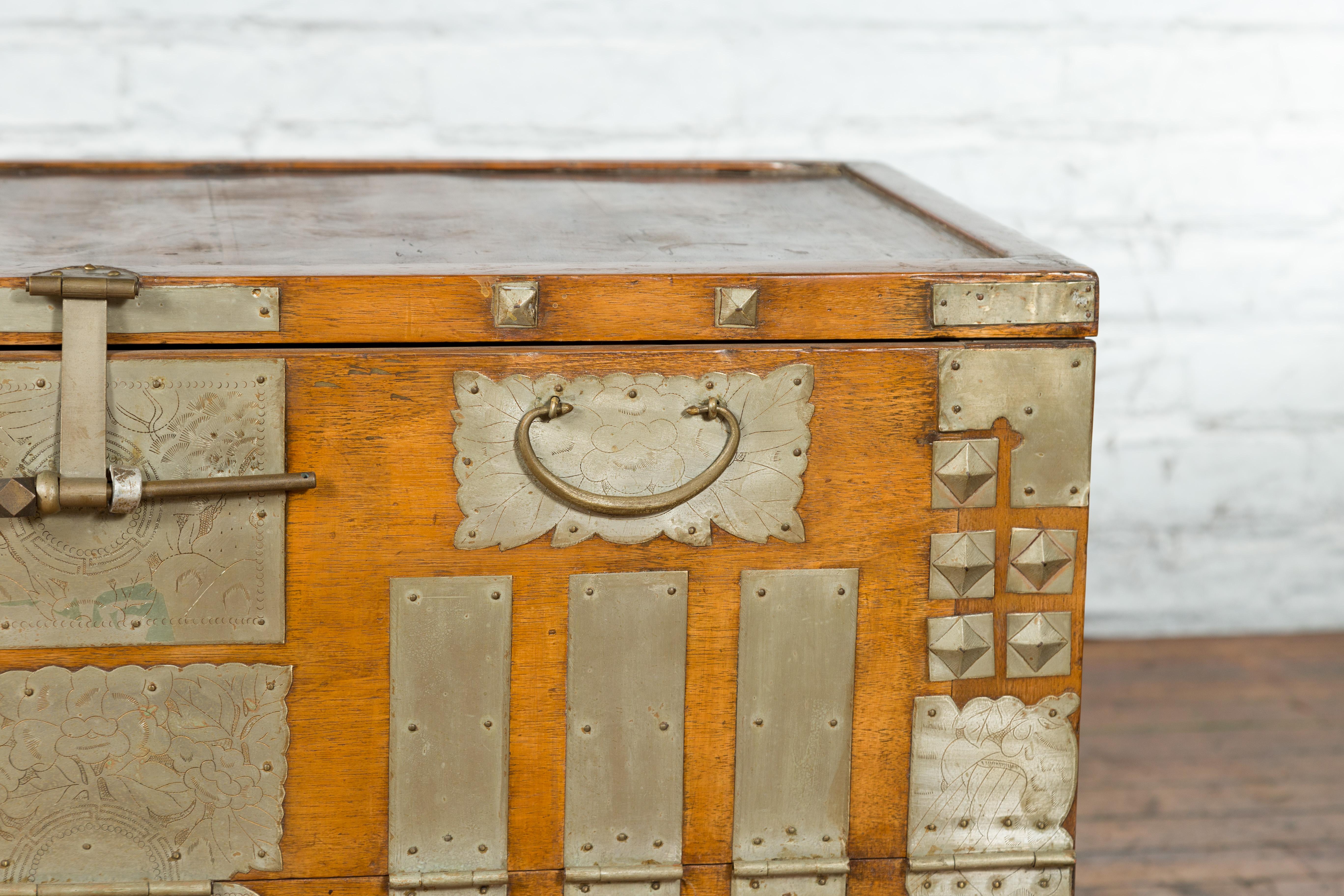 Korean Early 20th Century Storage Chest with Silver Plated Brass Hardware For Sale 6