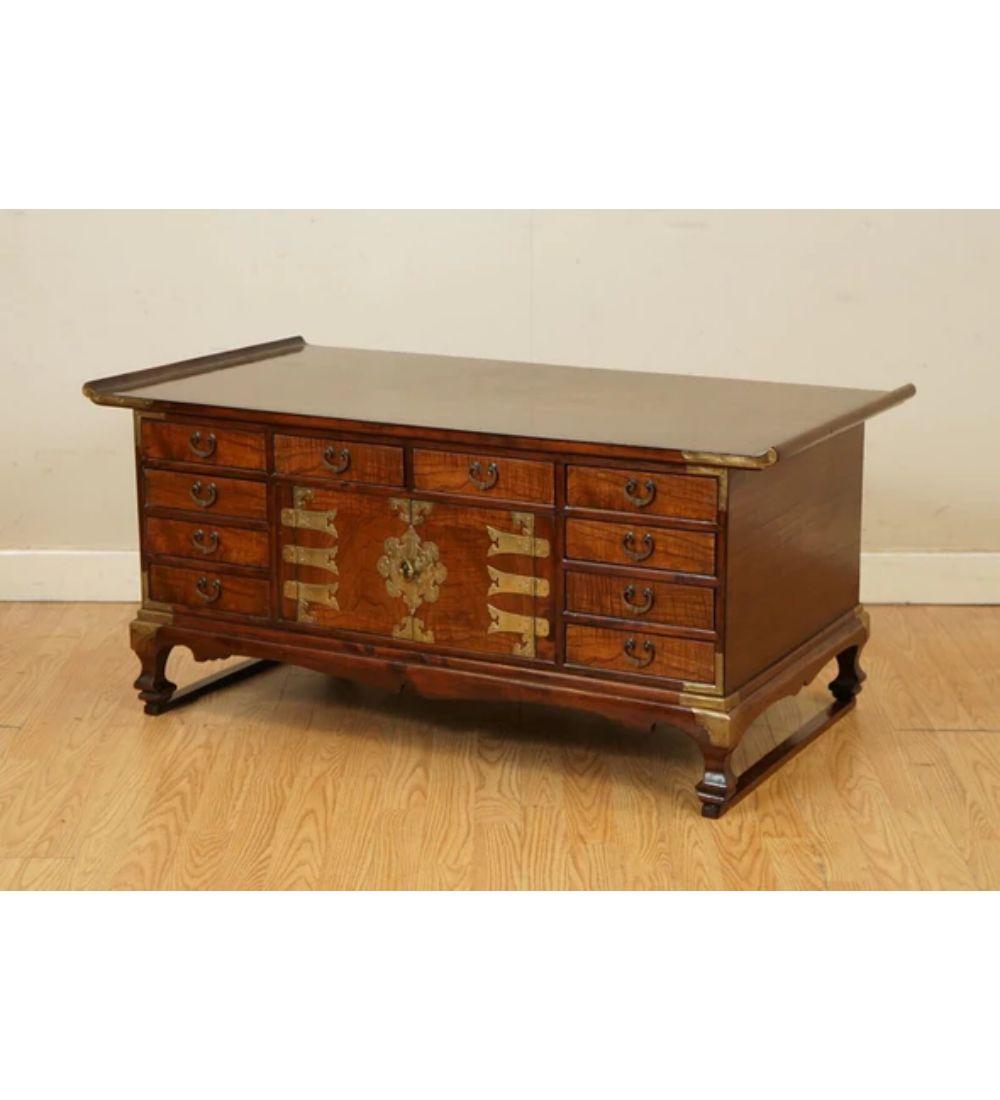 Hand-Crafted Korean Elm Coffee Table with Lots of Drawers, Late 19th Century For Sale