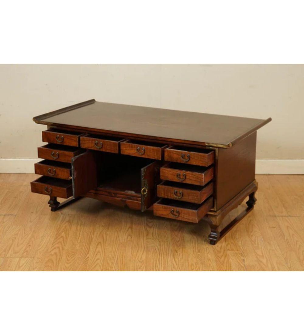 Korean Elm Coffee Table with Lots of Drawers, Late 19th Century In Good Condition For Sale In Pulborough, GB