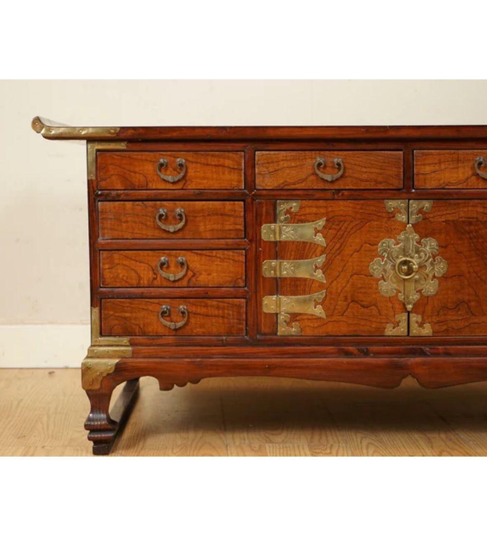 Korean Elm Coffee Table with Lots of Drawers, Late 19th Century For Sale 1