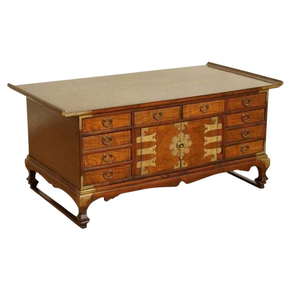 Korean Elm Coffee Table with Lots of Drawers, Late 19th Century For Sale
