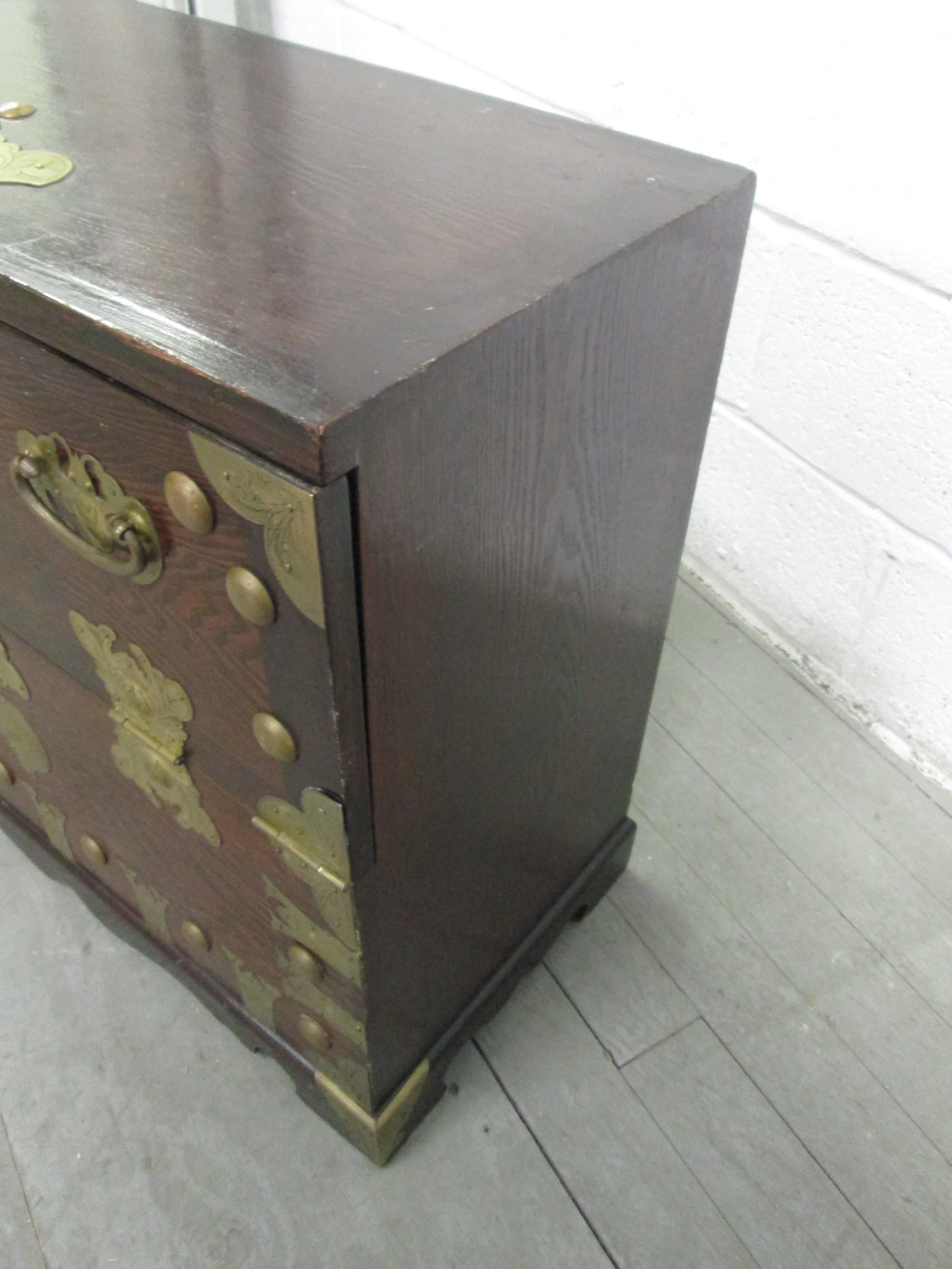 Korean Elm Tansu Chest with Brass Hardware In Good Condition For Sale In New York, NY