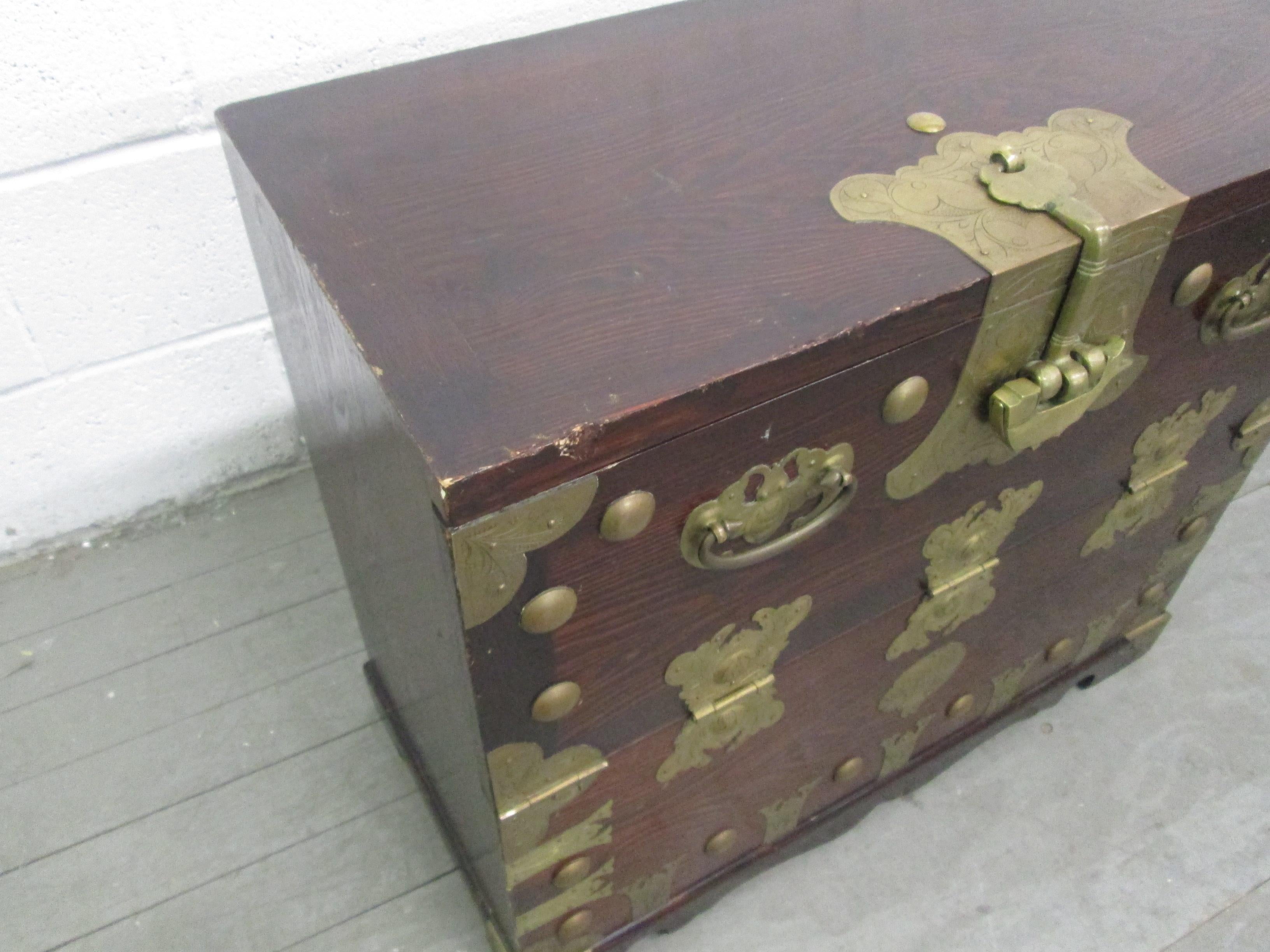Korean Elm Tansu Chest with Brass Hardware For Sale 3