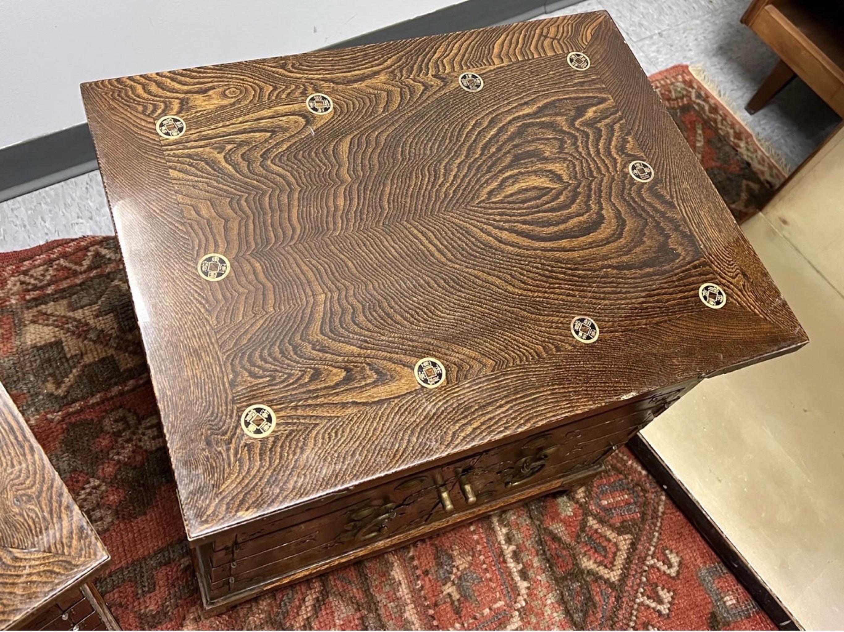 Central Asian Korean Elm Wood and Brass Tansu Chests, a Pair