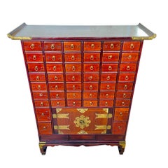 Korean Elm Wood Brass Mounted Apothecary Chest, 20th Century