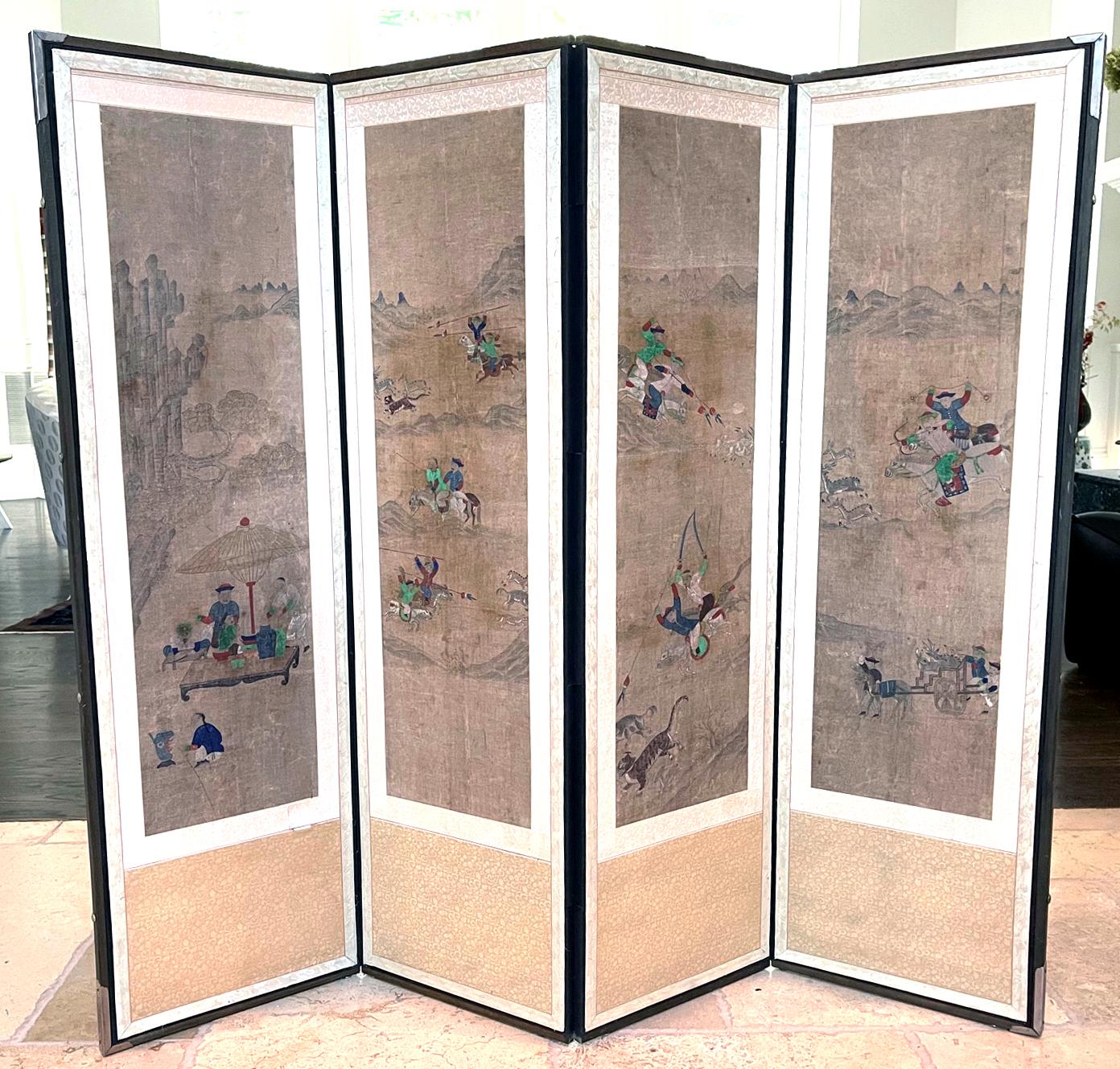Korean Four Panel Screen of Hunting Scene Joseon Dynasty For Sale 8