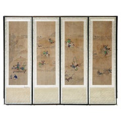 Korean Four Panel Screen of Hunting Scene Joseon Dynasty