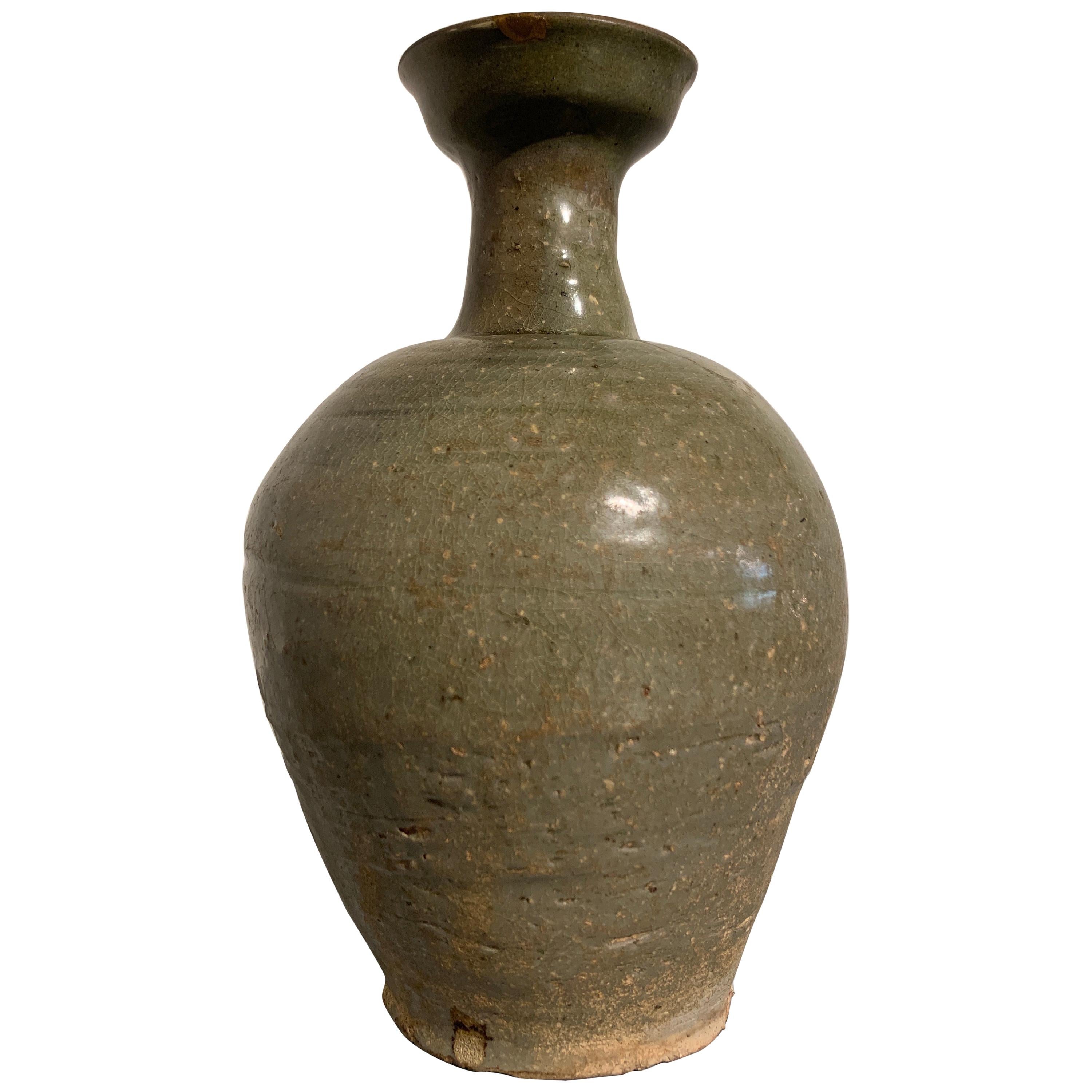 Korean Goryeo Celadon Glazed Bottle Vase with Kintsugi Repair, 12th Century For Sale