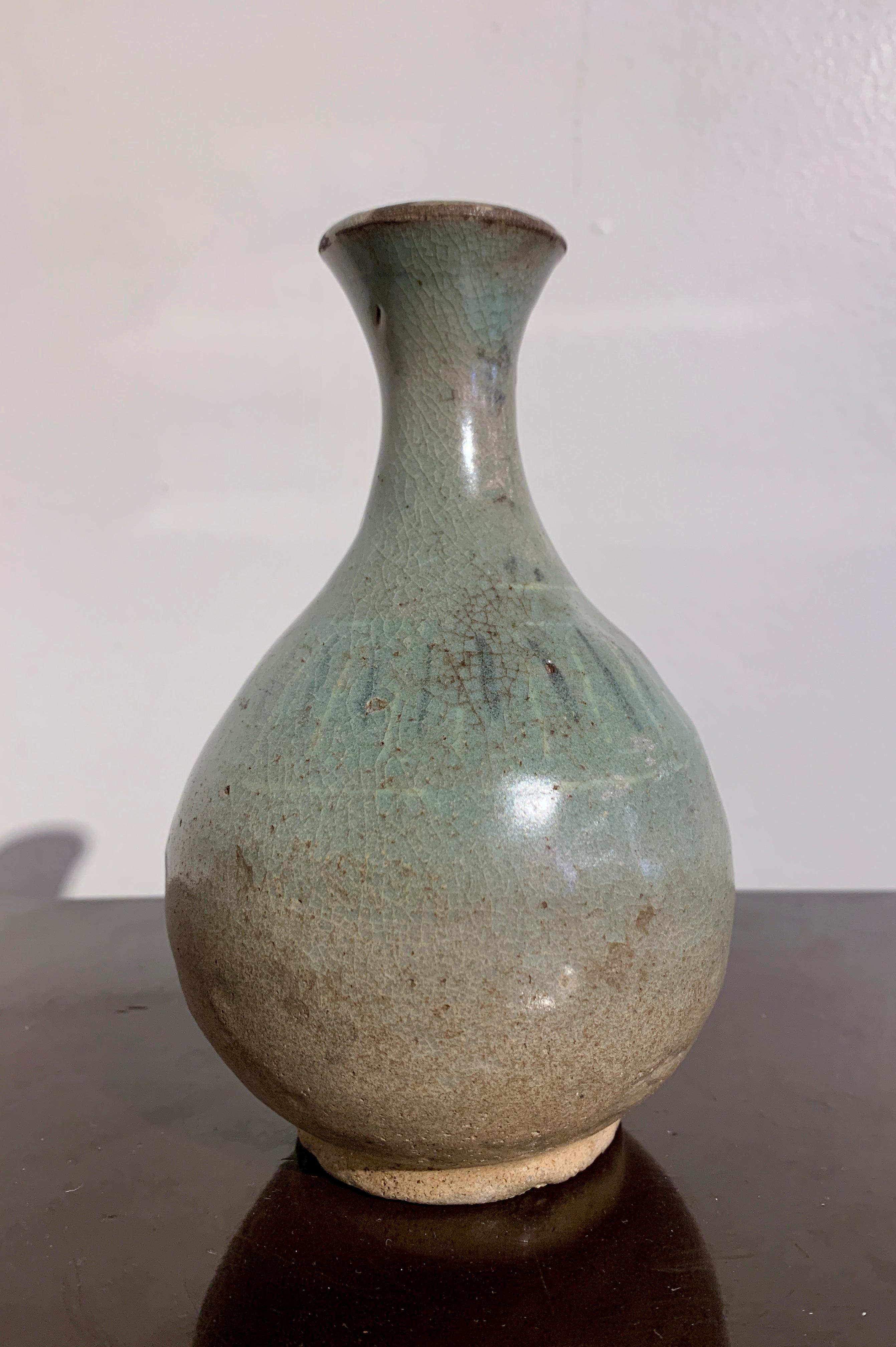 Korean Goryeo Celadon Glazed Slip Inlaid Bottle Vase, 11th-13th Century, Korea In Good Condition In Austin, TX