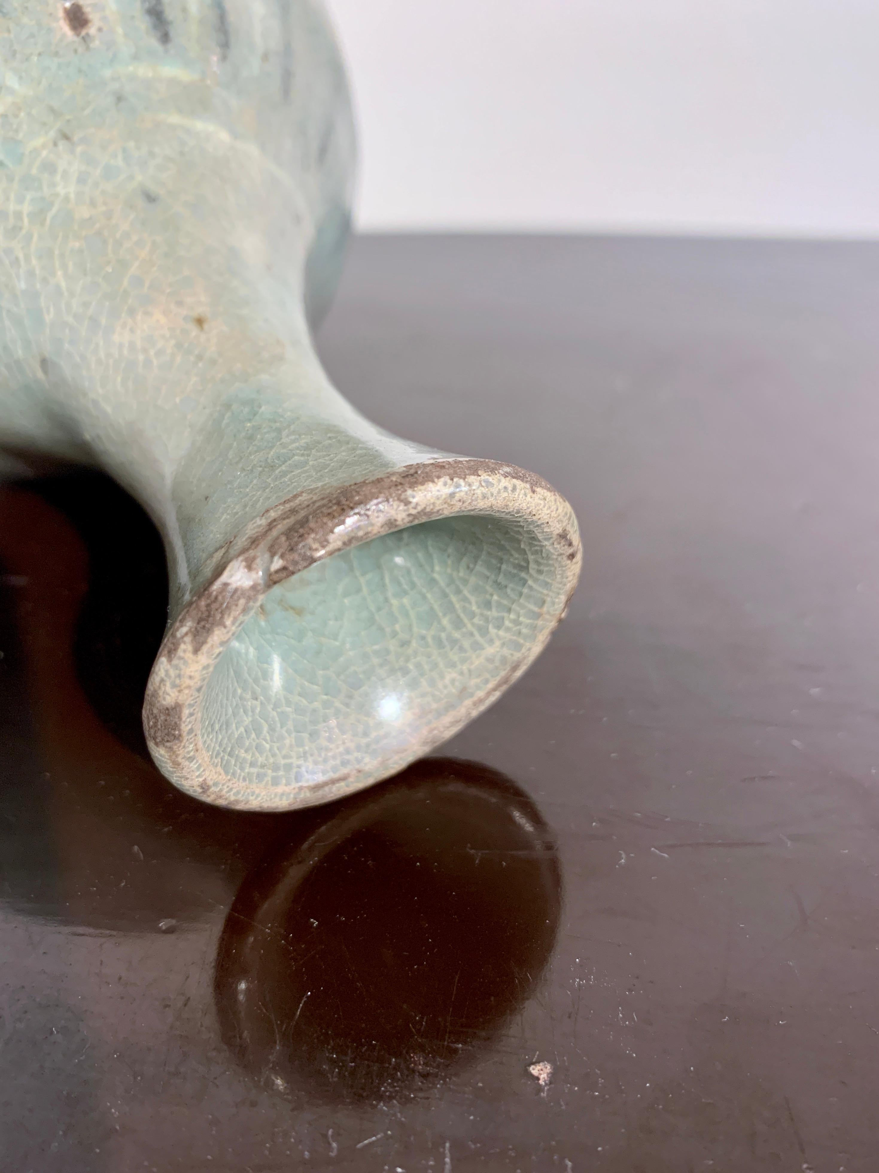 Stoneware Korean Goryeo Celadon Glazed Slip Inlaid Bottle Vase, 11th-13th Century, Korea