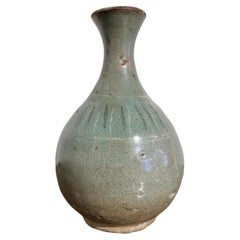 Antique Korean Goryeo Celadon Glazed Slip Inlaid Bottle Vase, 11th-13th Century, Korea