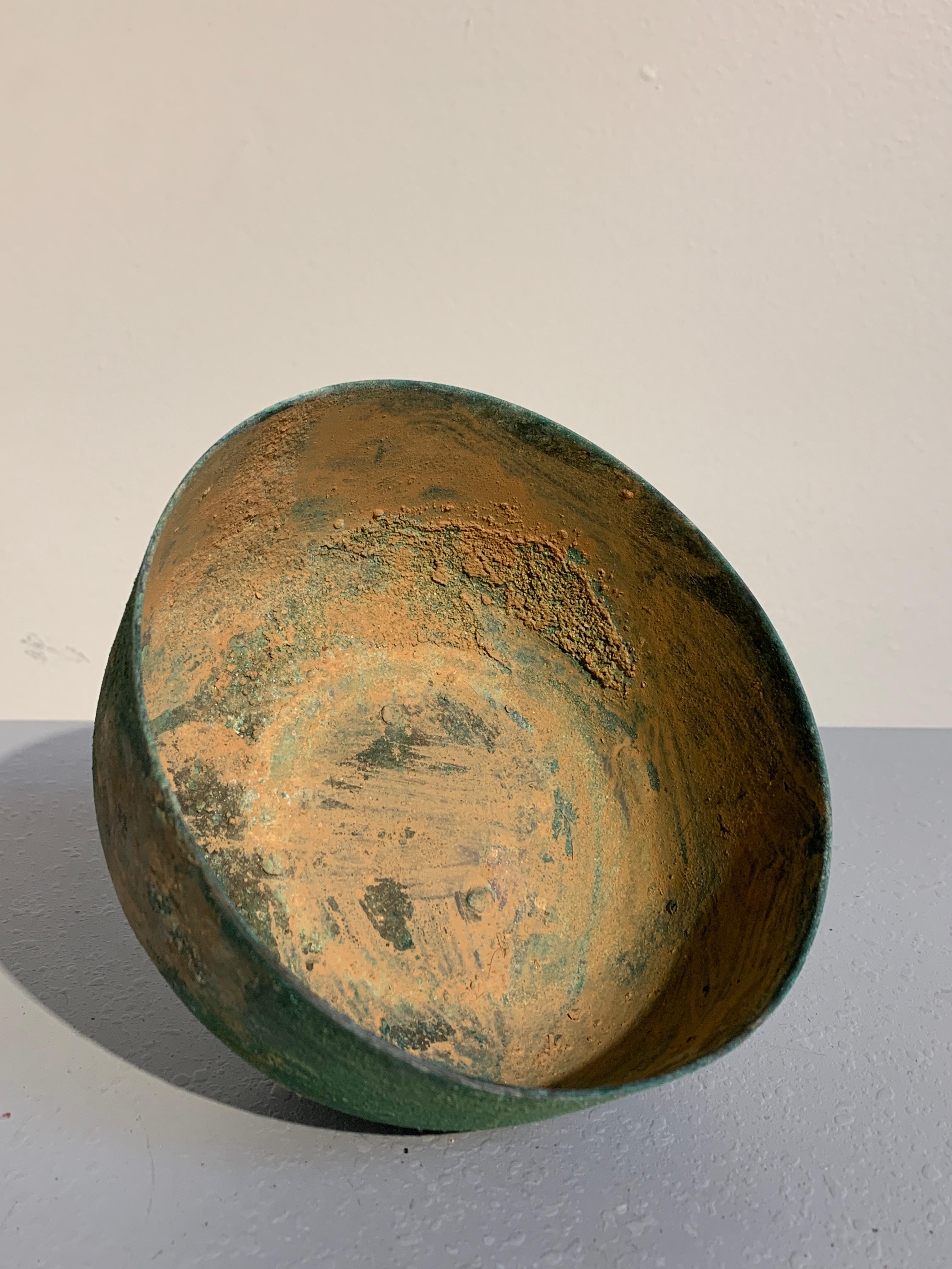 Korean Goryeo Dynasty Bronze Bowl and Cover with Green Patina, 13th Century 4